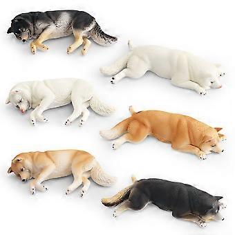 6Pcs Sleeping Dog Figurines Set, Realistic PVC Plastic Dog Figures, Cute Shiba Inu, Brazilian Dog Models, Toys and Decorations for Kids, Collectors, a