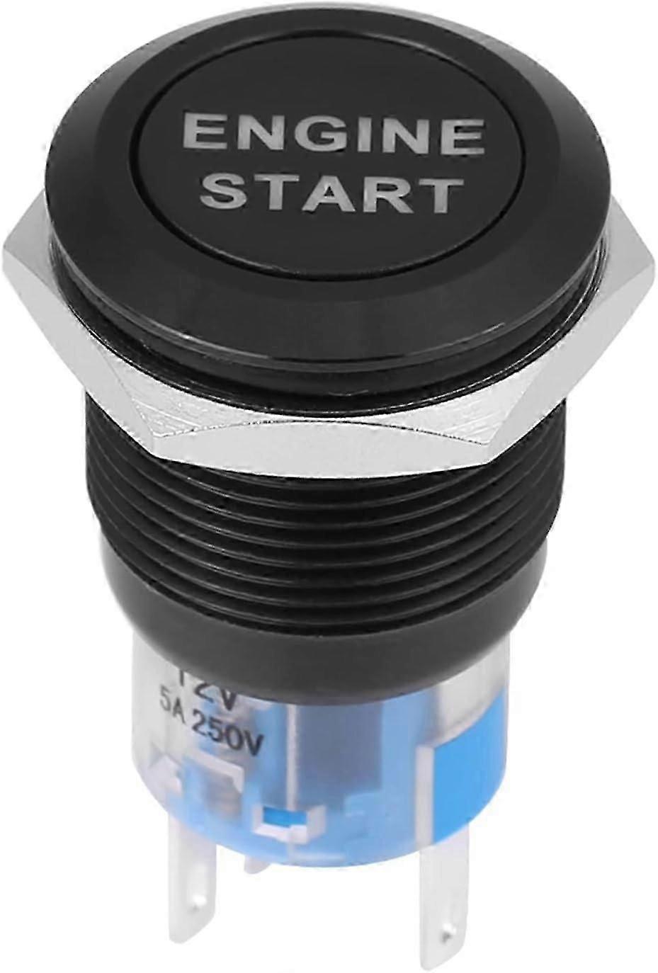 12V Car Start Button, 19mm Ignition Switch Car Ignition Switch Engine Start Push Button Waterproof LED Key Switch Black