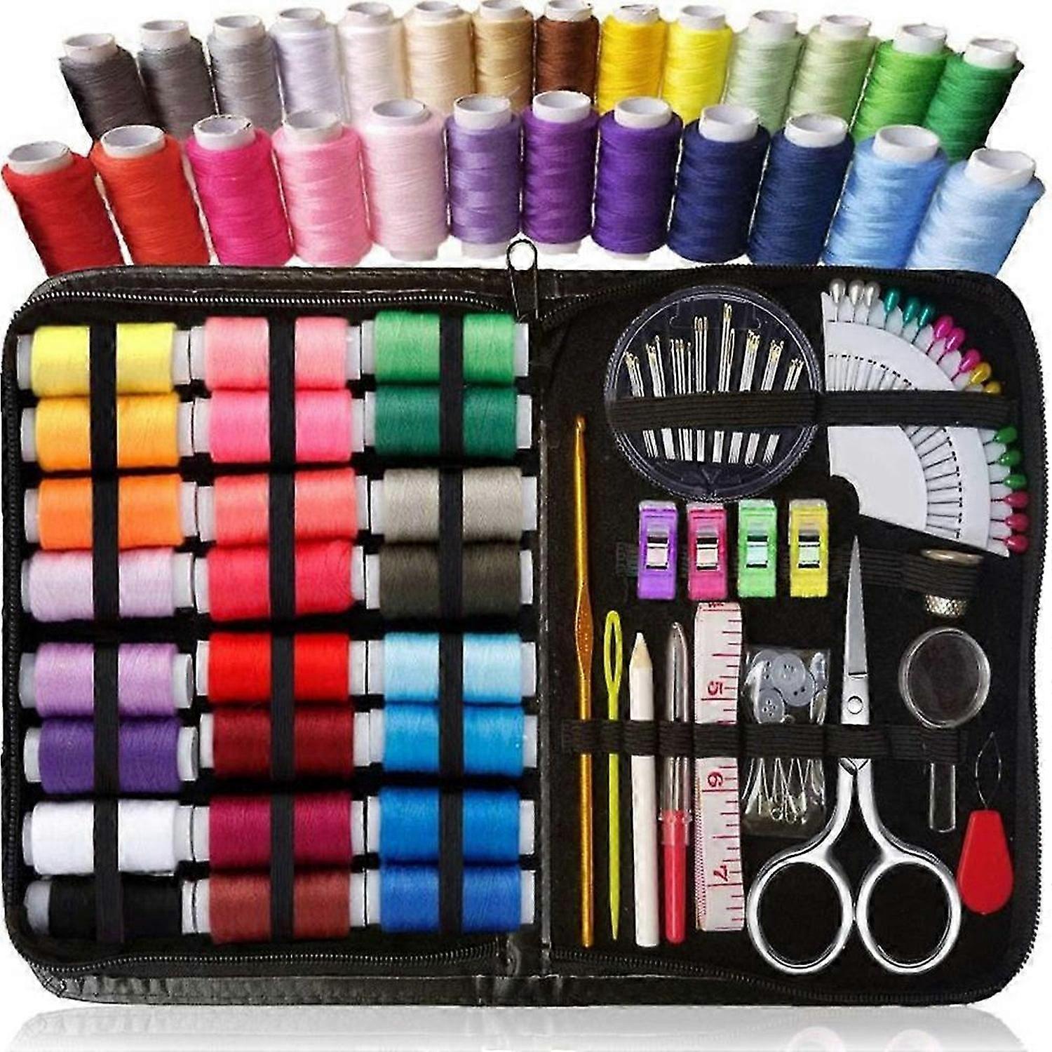 Sewing Kit ,Beginner Friendly Set w/ Multicolor Thread, Scissors, Thimble and Clips