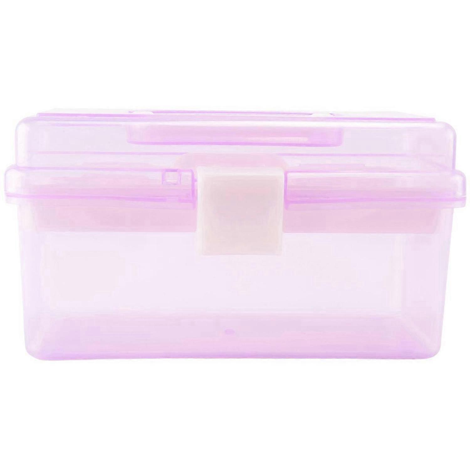 Plastic Handle 2 Layer Hardware Tools Storage Box, Clear Purple