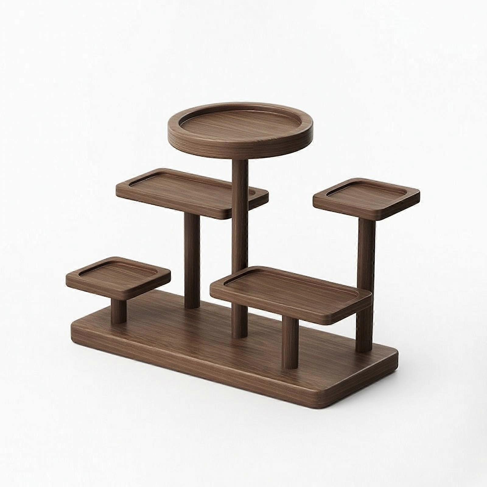 Tea Display Rack Walnut-Finish Tea Ware Rack Solid Wood Teaware Shelf for