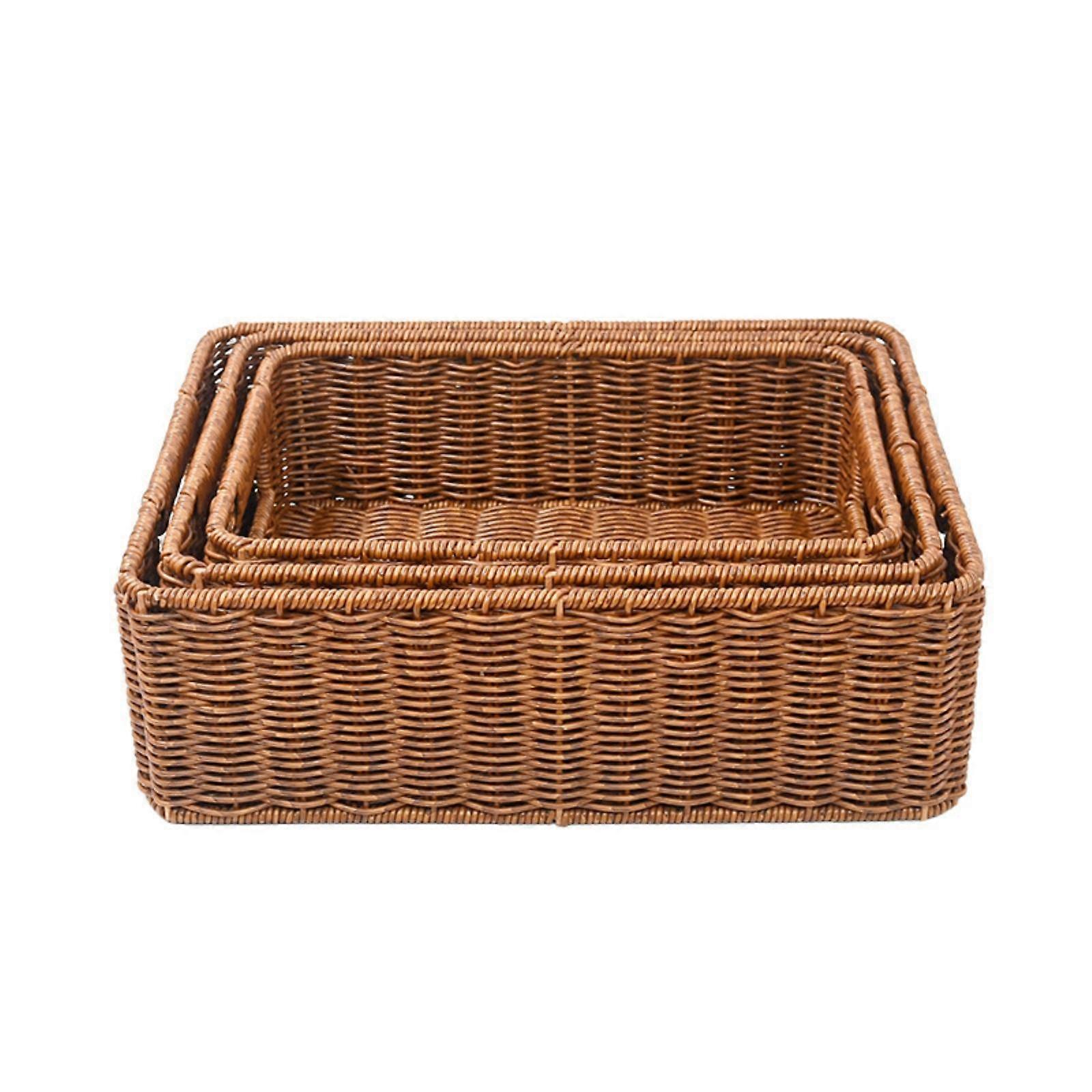 3 Pieces Rattandesign Basket with Handles Space-Saving Rectangular Storage