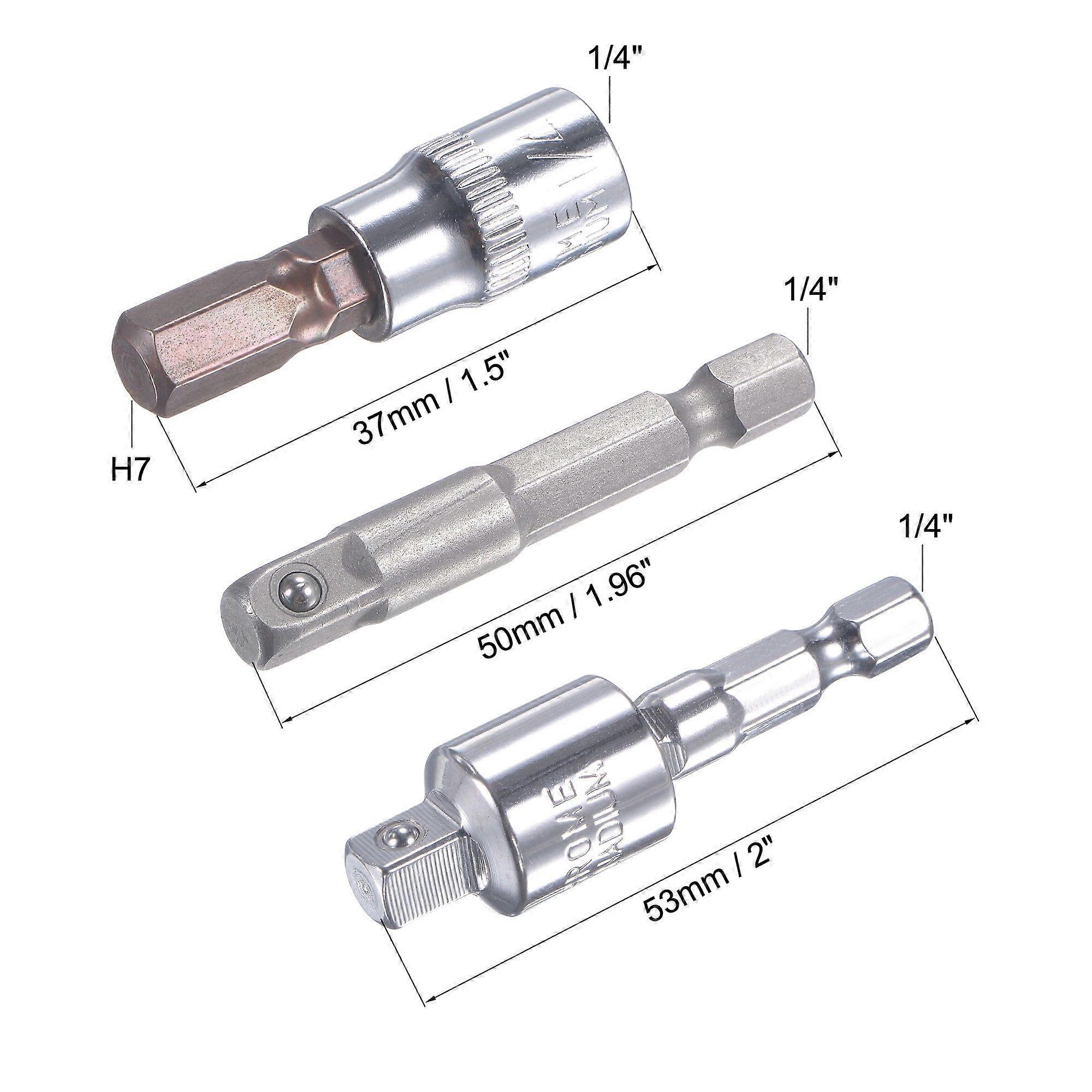 Power Drill Socket Adapter Set, 360 Rotatable 1/4" Hex Shank Adaptor Conversion Extension Bar H7 Hex Bit Socket