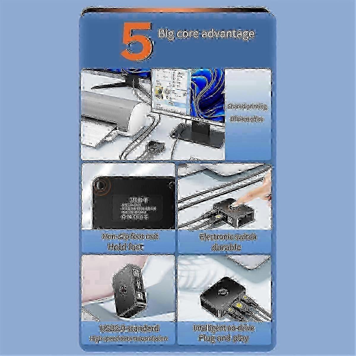 Usb Printer Sharer Device 2 Ports Usb2.0 Selector Printer Sharing Peripheral compatible with Printer Usb Splitt SD