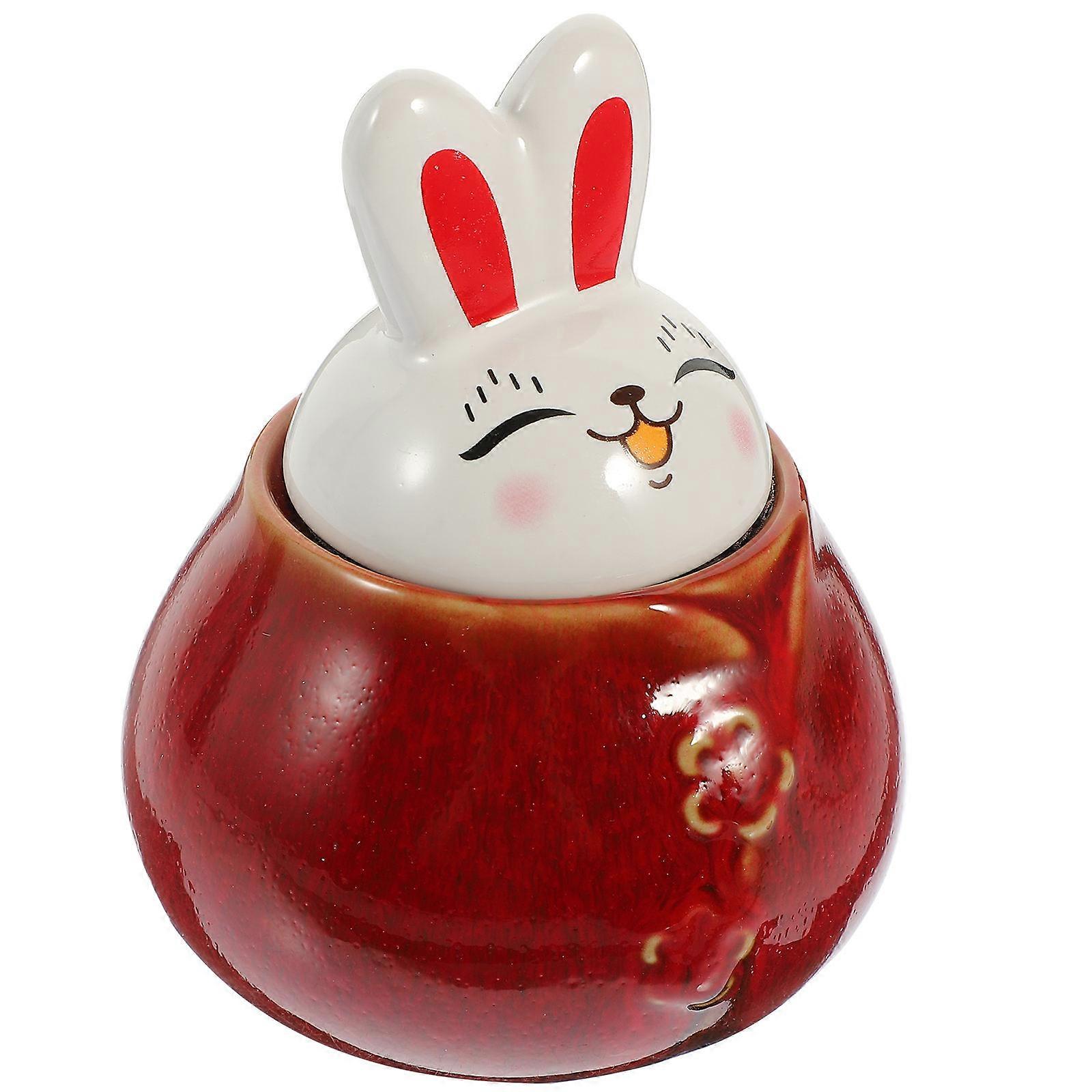 Ceramic Bunny Shape Jar for Kitchen Use Red Ceramic Cookie Jar