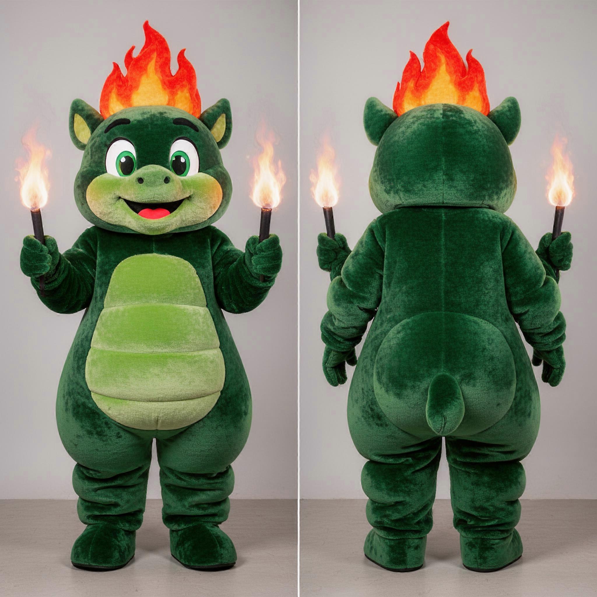 MASTICOT Forest Green Playful Fire Eater Mascot