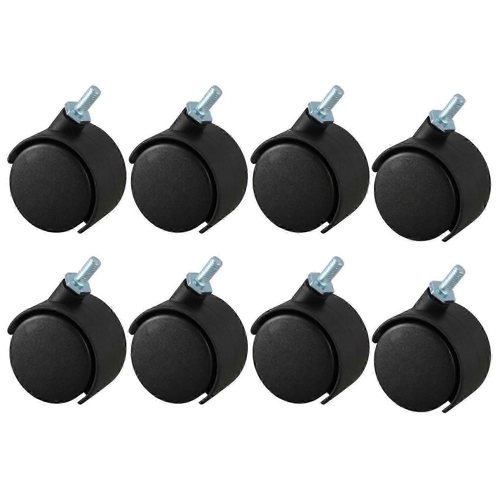 8pcs 6mm Threaded Stem 40mm Dual Wheel Rotatable Caster Black