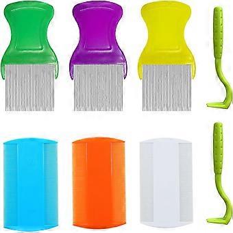 8 PCS Lice Comb Set, Fine Tooth Flea Combs and Removal Clips for Pet Hair
