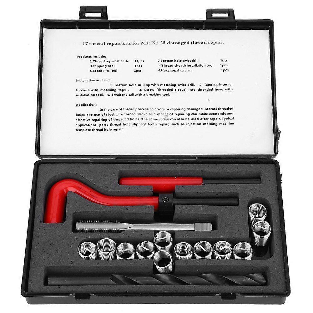 17 Pcs Thread Inserts M11x1.25 Female Thread Repairing Accessory Assortment Kit