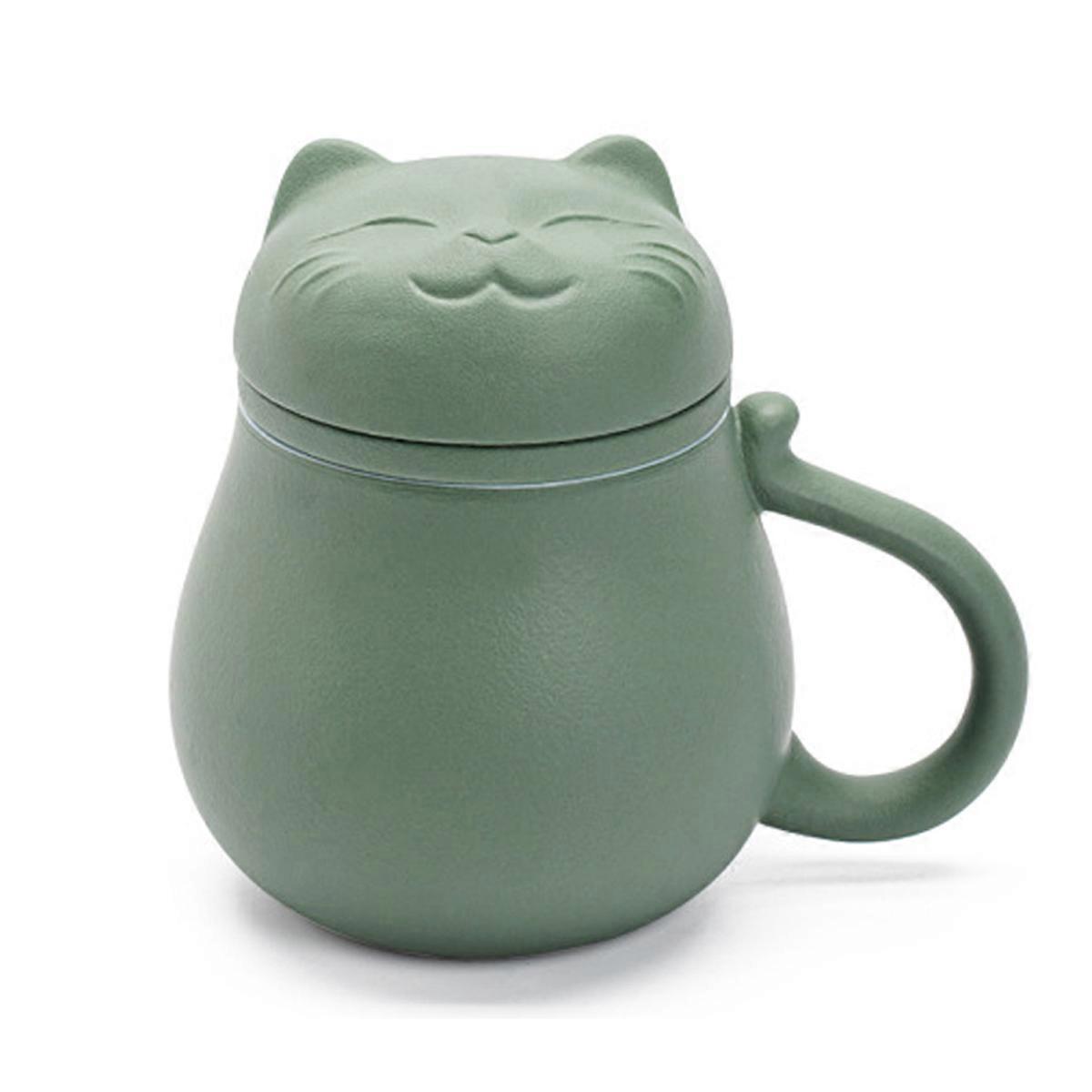 Cat-Design Ceramic Mug with Infuser and Lid