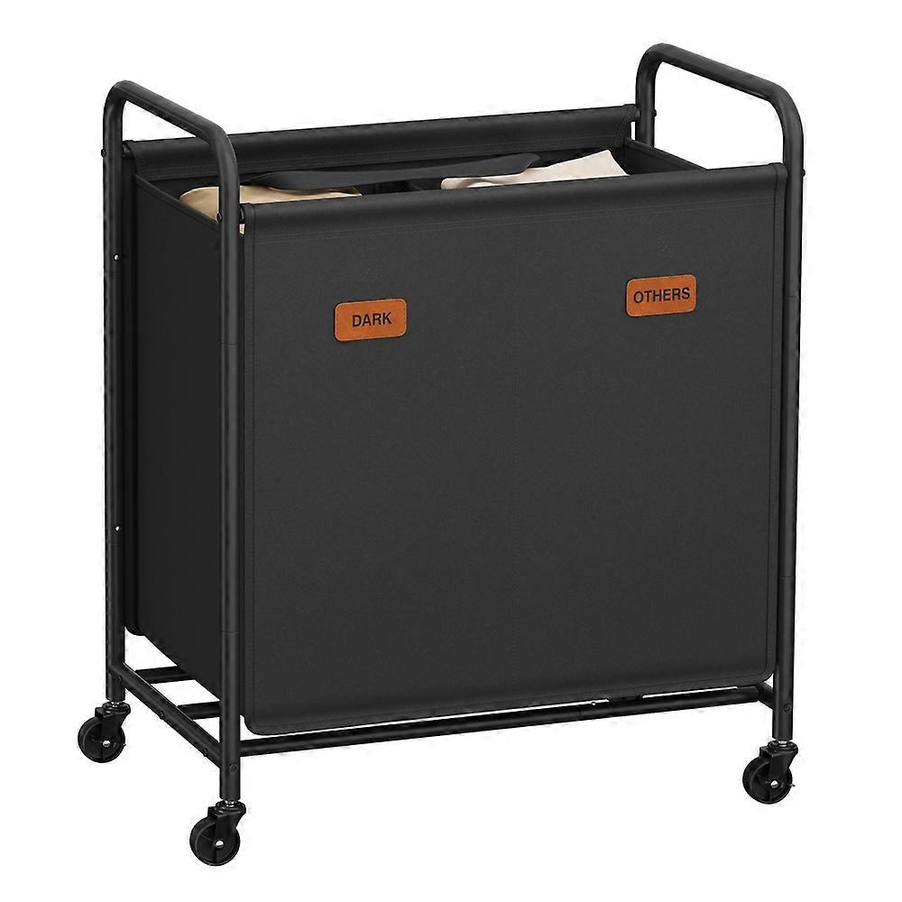 Laundry Hamper with Wheels 2-Section 37 Gal. Ink Black 23