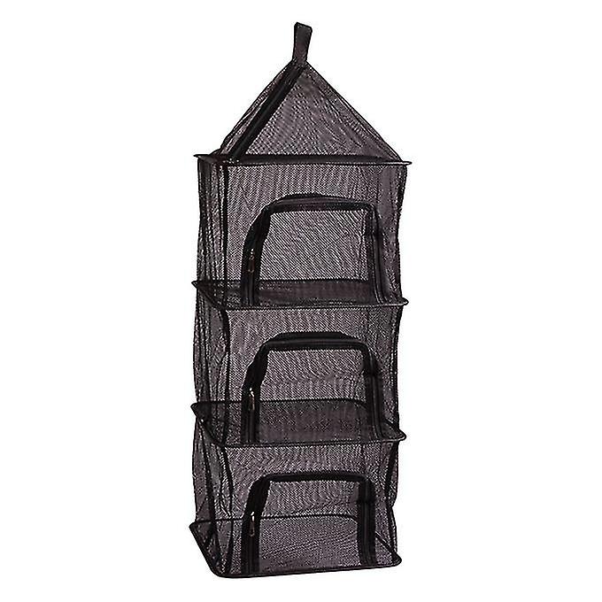 4layer Outdoor Bbq Drying Net Camping Folding Hanging Storage Black