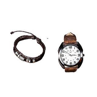 Moda masculina simple cinturón de cuarzo reloj pulsera set-2pcs/set