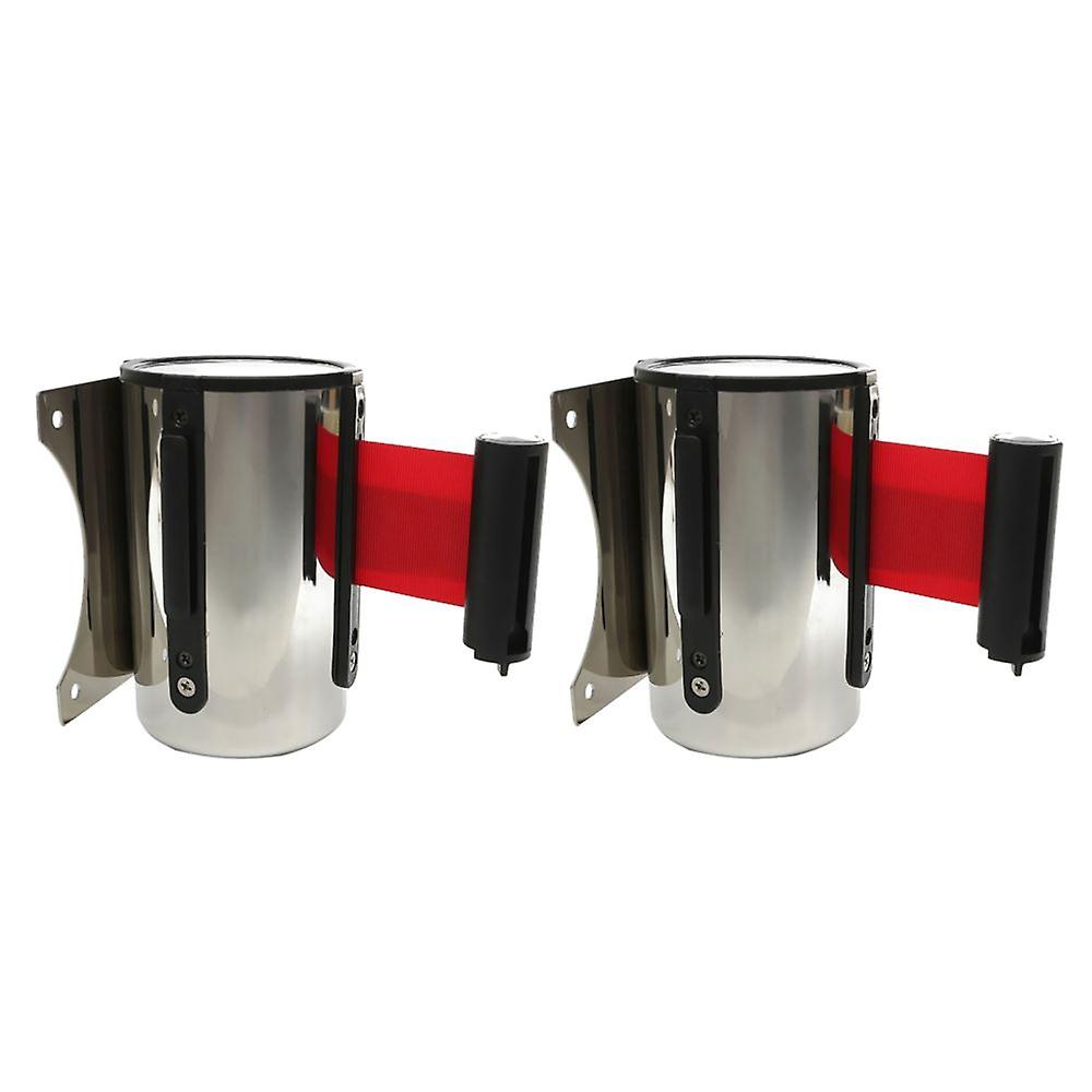 2pcs Stanchion Queue Barrier Wall Mount Crowd Control Retractable Ribbon 5m