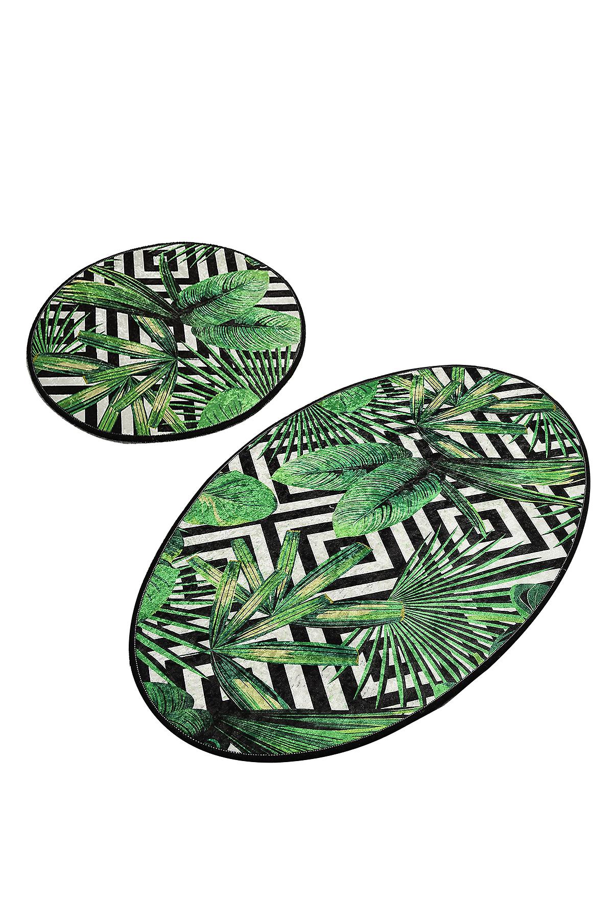 Tropic 2 Pieces Non-slip Sole Digital Print Bathroom Rug Set