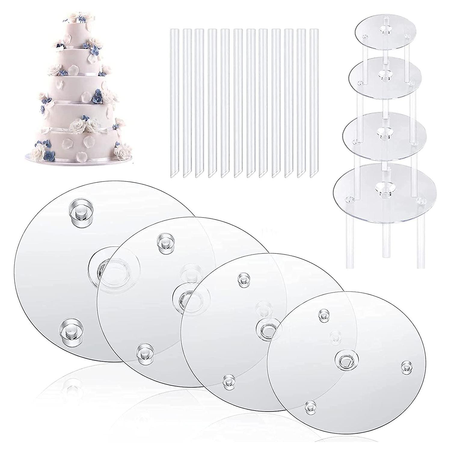 1 Set Stacking Cake Supports Reusable 4 Cake Separator Plates 12 Support Rods for 4/6/8/10 Inch Cake