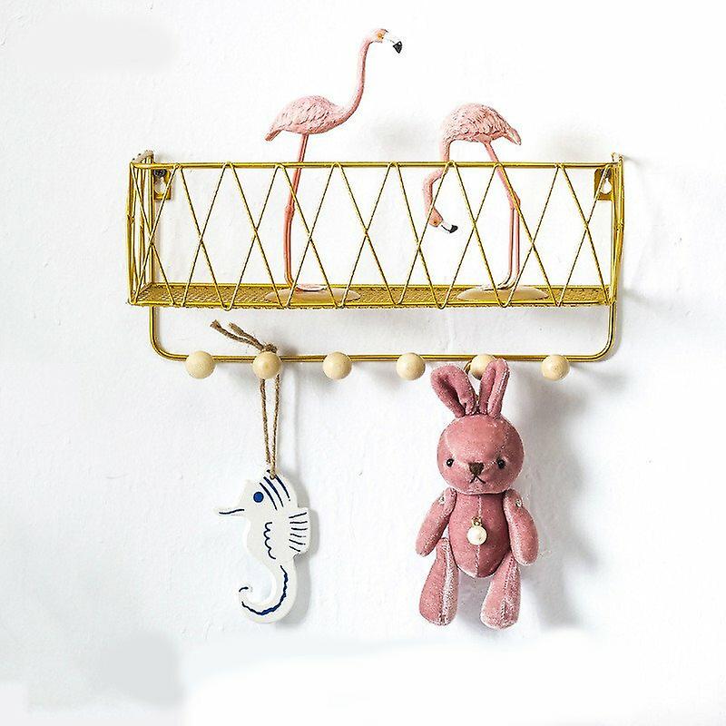 Wrought Iron Kitchen Wall Shelf With Hooks - Home Storage & Decorative Display