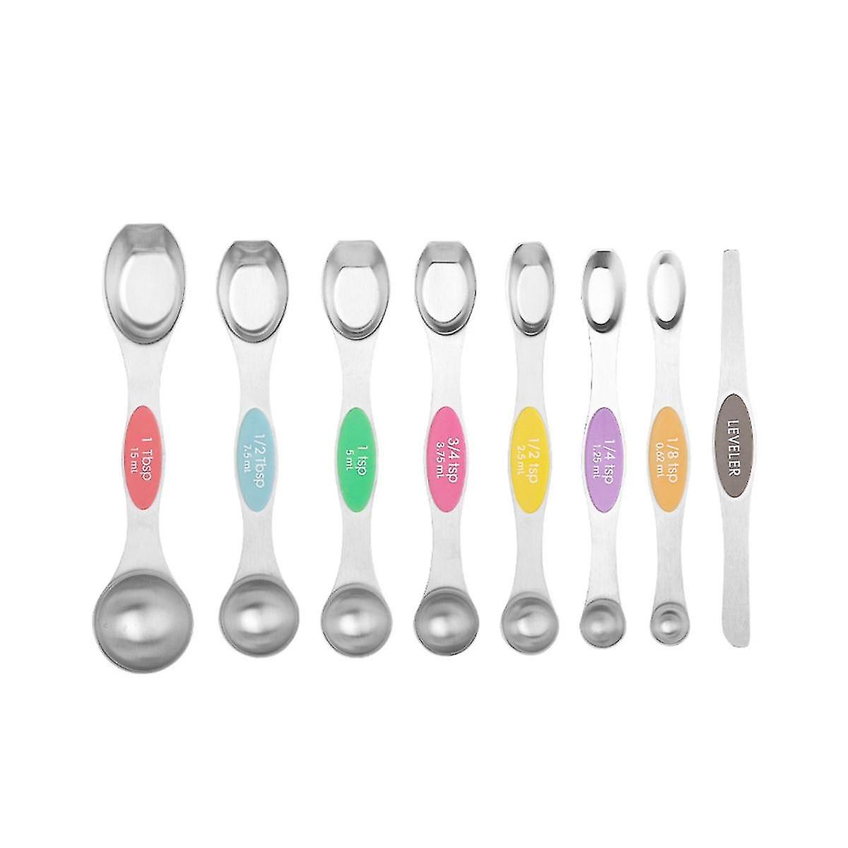 Stainless Steel Magnetic Measuring Spoons Set,extend Handle, Dual Sided Stackable Adjustable Teaspo