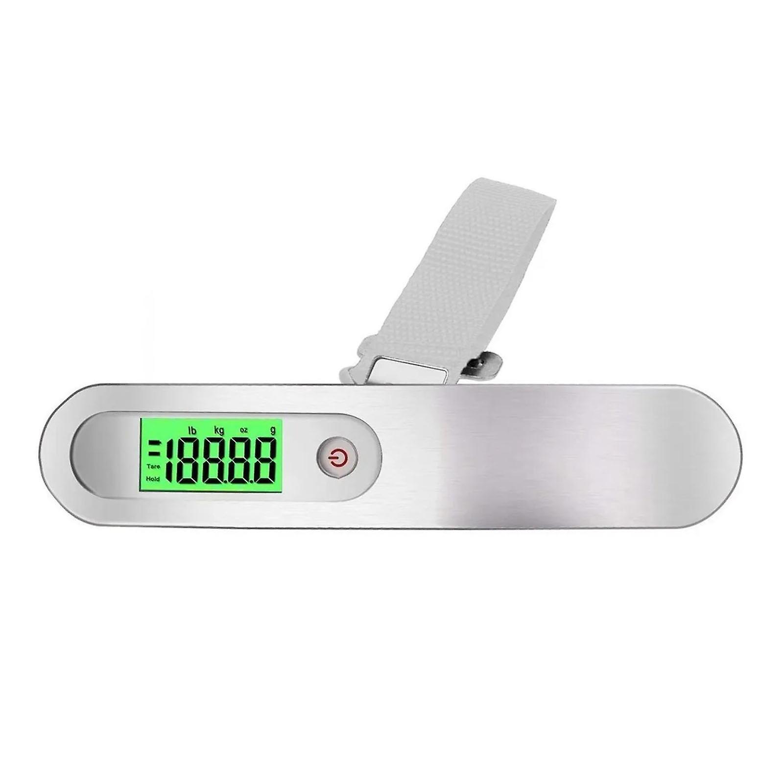 110lbs Digital Luggage Scale Portable Handheld Travel Suitcase Weighing Scale with Webbing Strap for Outdoor White(Round Key and Green Backlight)