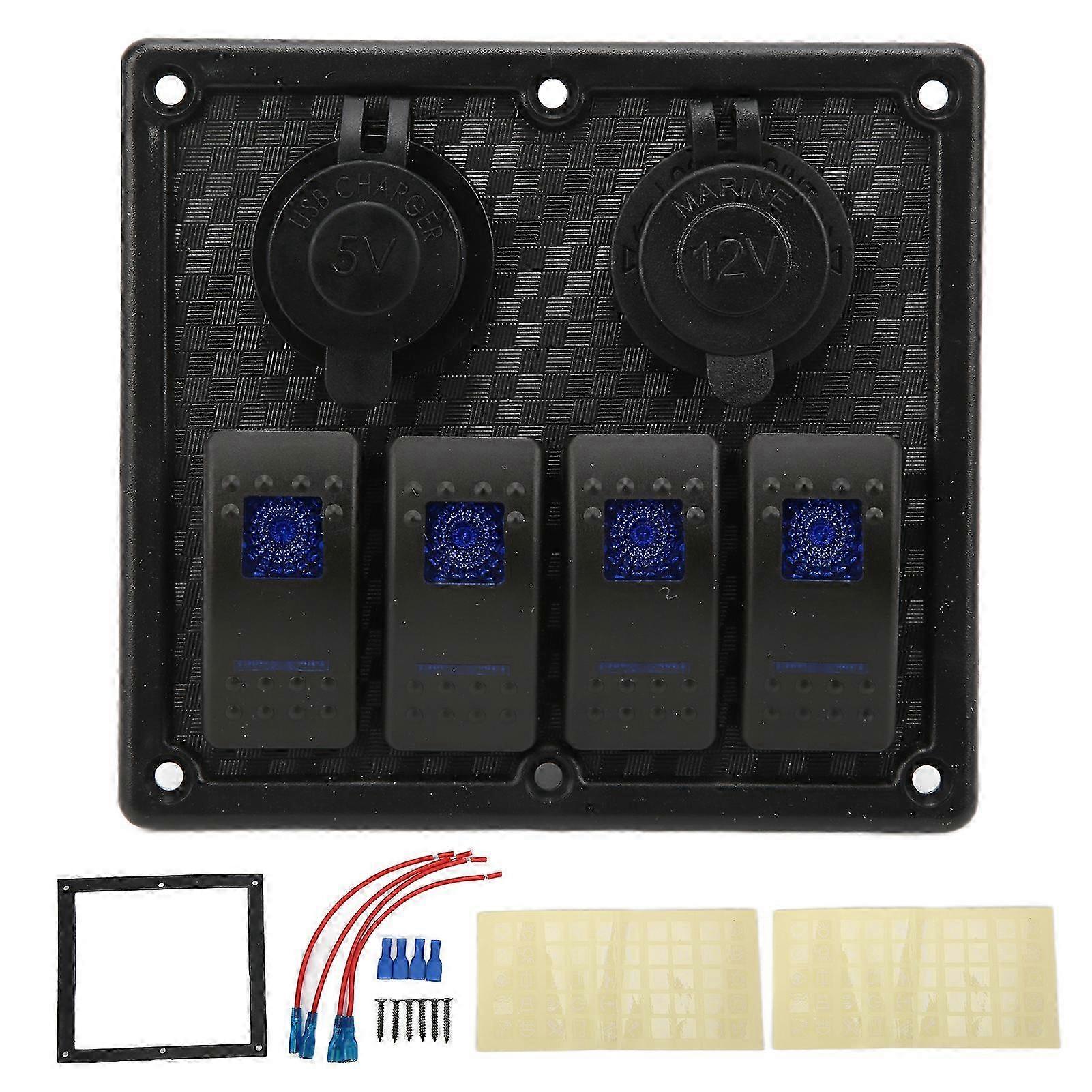 Gang Rocker Switch Panel LED Waterproof Dual USB Charging Port DC 12-24V 4.8A for RV Yacht Blue
