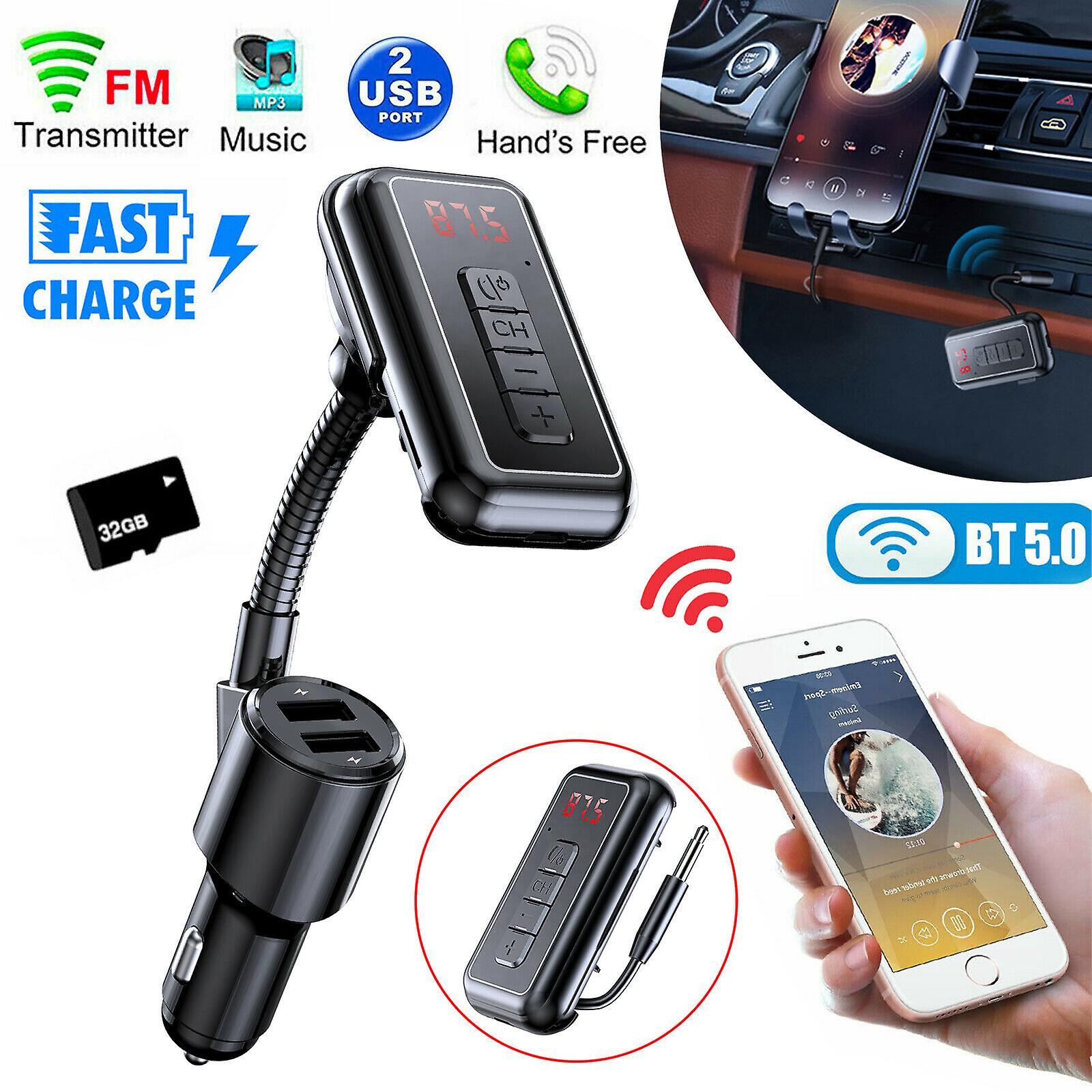2 in1 Wireless Bluetooth Car FM Transmitter Audio Receiver Adapter 2 USB Charger