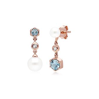 Modern Pearl, White & Blue Topaz Mismatched Drop Earrings...