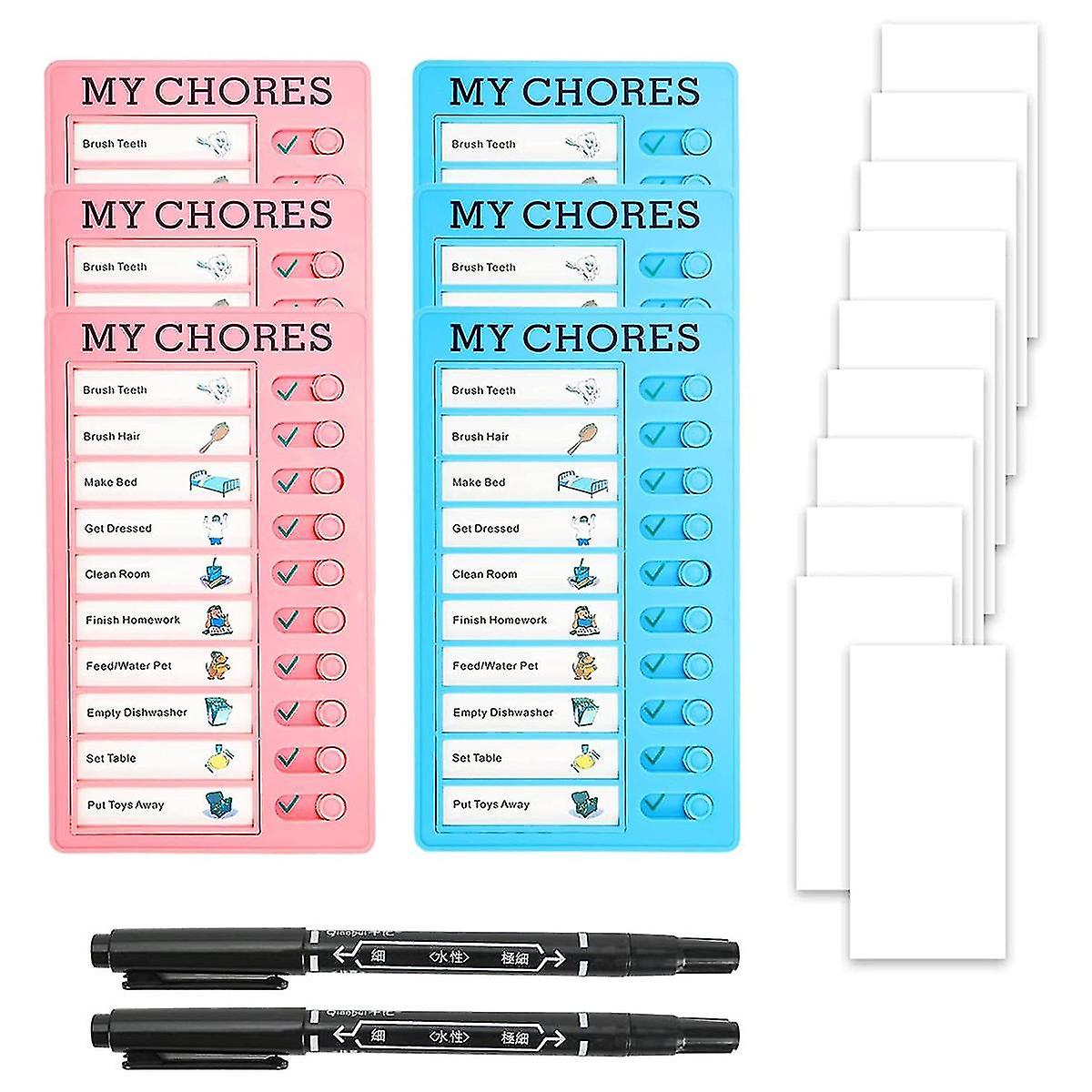 6pack Chore Chart Board My Chore Chart Memo Boards, Daily Schedule With 2 Marker And 10 Pcs Cardsto-hao