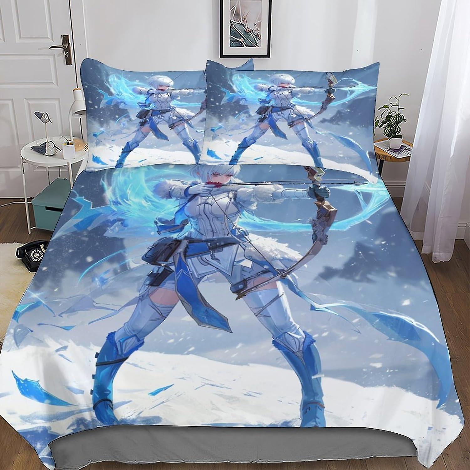 Sword Art Online Chic Comforter Cover Set with Hidden Zipper Closure - Stylish Microfiber Anime Bedding with 3D Print, 3-Piece Set with Pillowcases, f