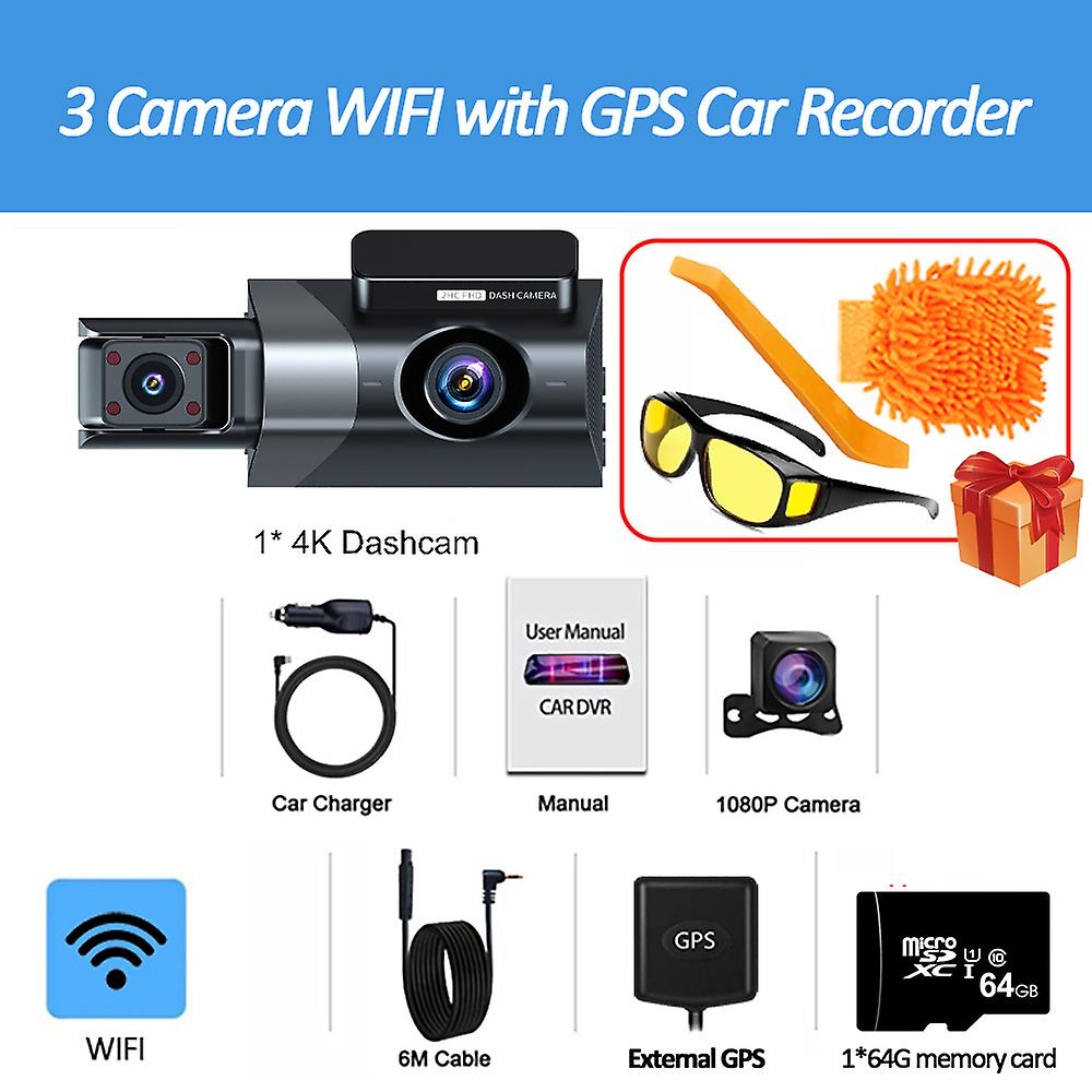 4K Dash Cam For Cars Camera WIFI GPS Video Recorder For Vehicle Car DVR Rear View Camera Black Box Car accessory