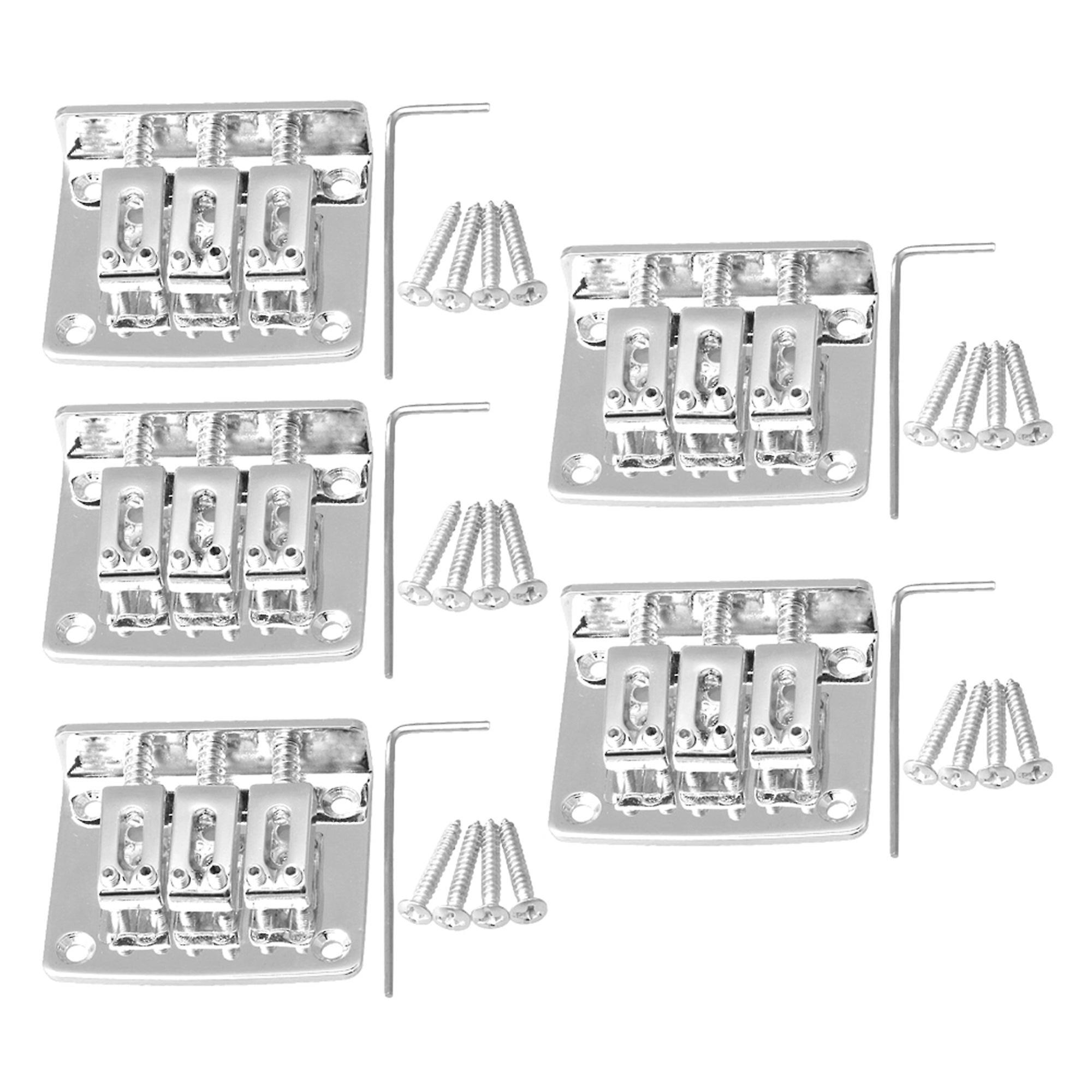 5 x Silver Zinc Alloy Box Electric Guitar 3 String Bridge with Screws