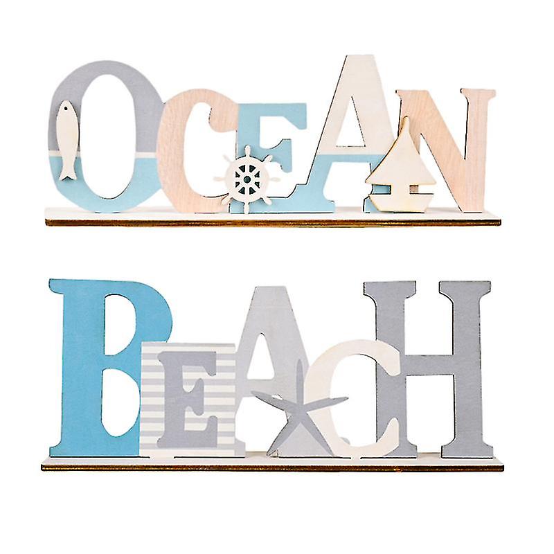 2pcs Mediterranean Style Wooden Beach Sign