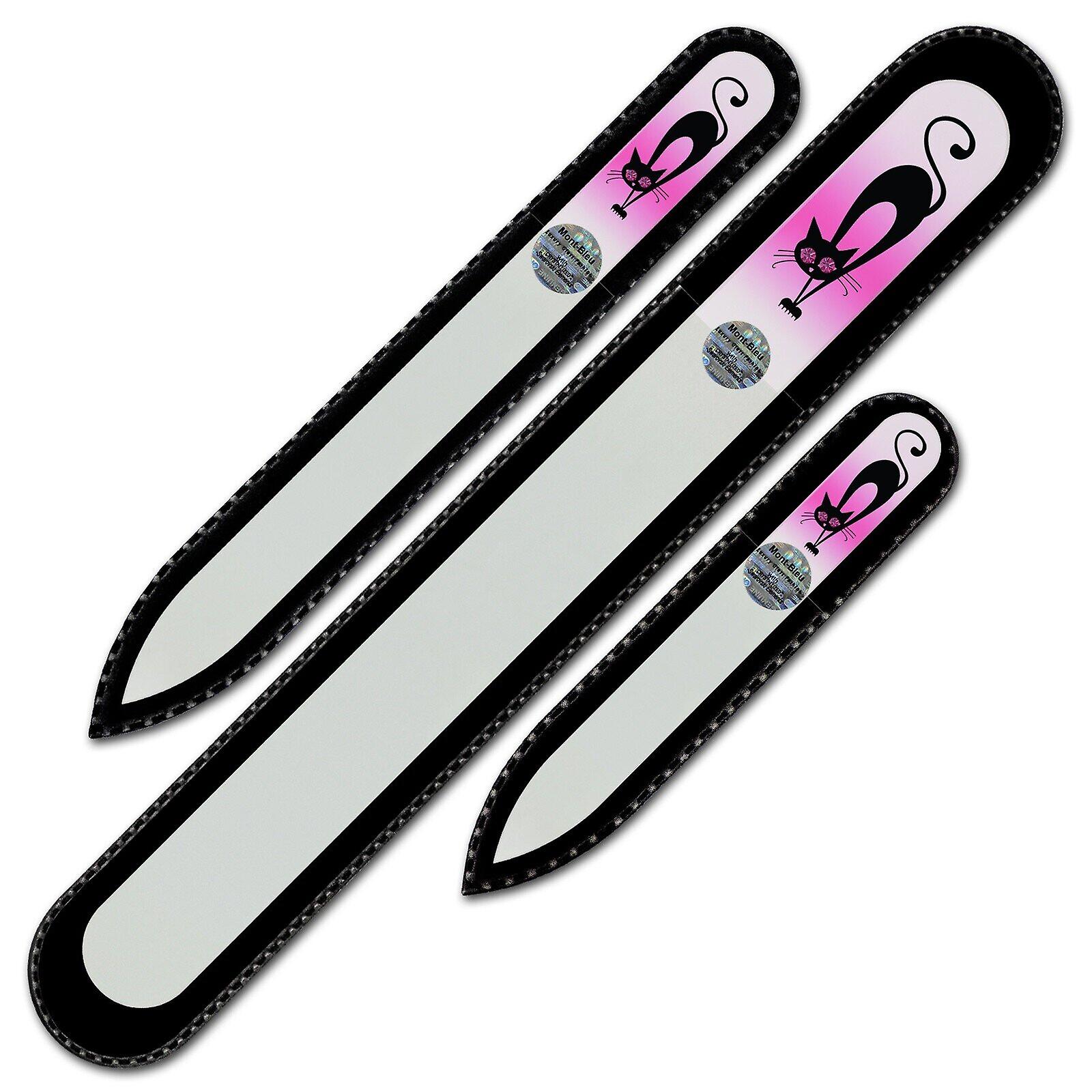 スワロフスキー結晶を含む3つのガラスネイルファイル「猫」のセット - ピンクダウン