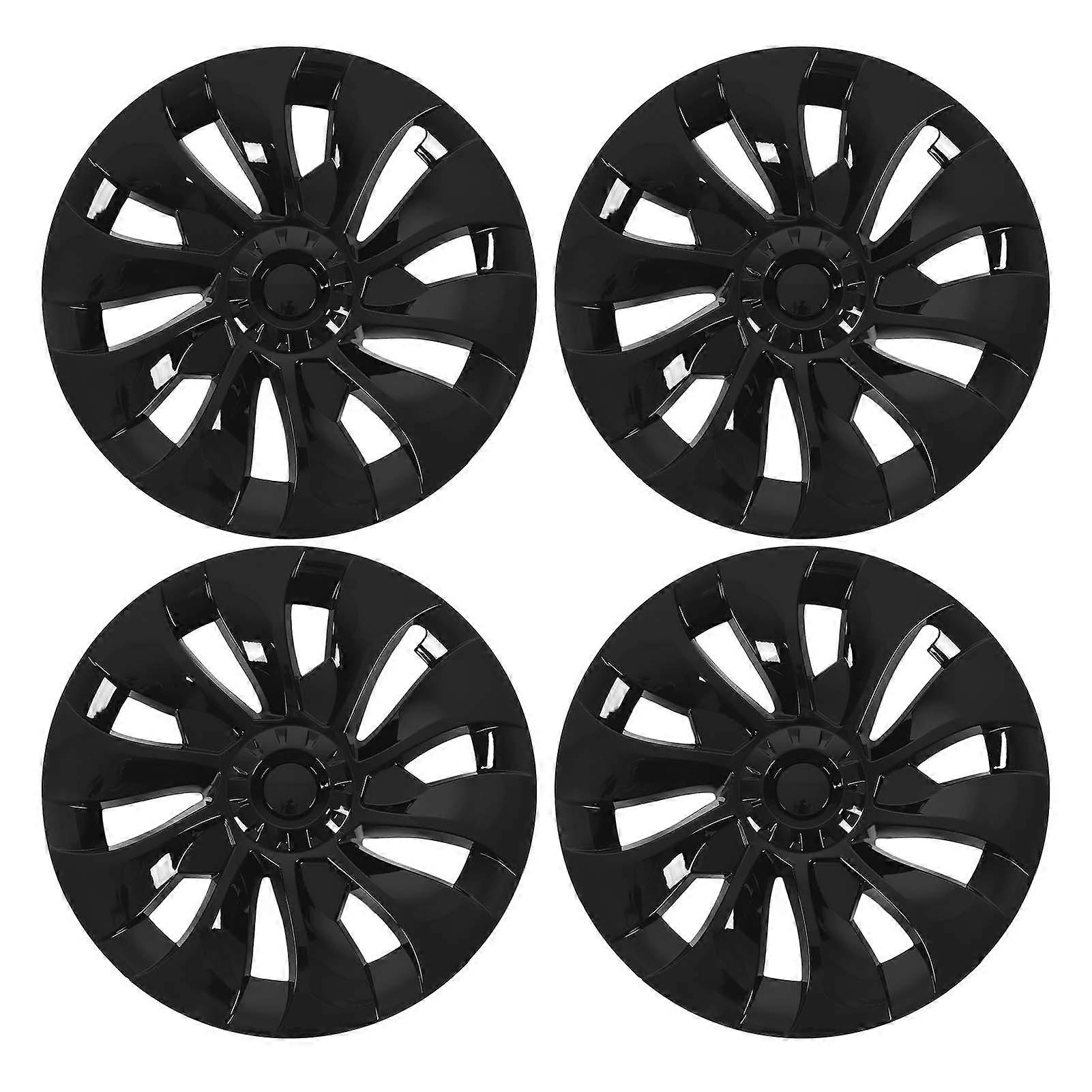 4pcs 18in Wheel Hub Cap Gloss Black Fully Wrapped Wheel Rim Hubcap Replacement For Model 3 2017 To 2023