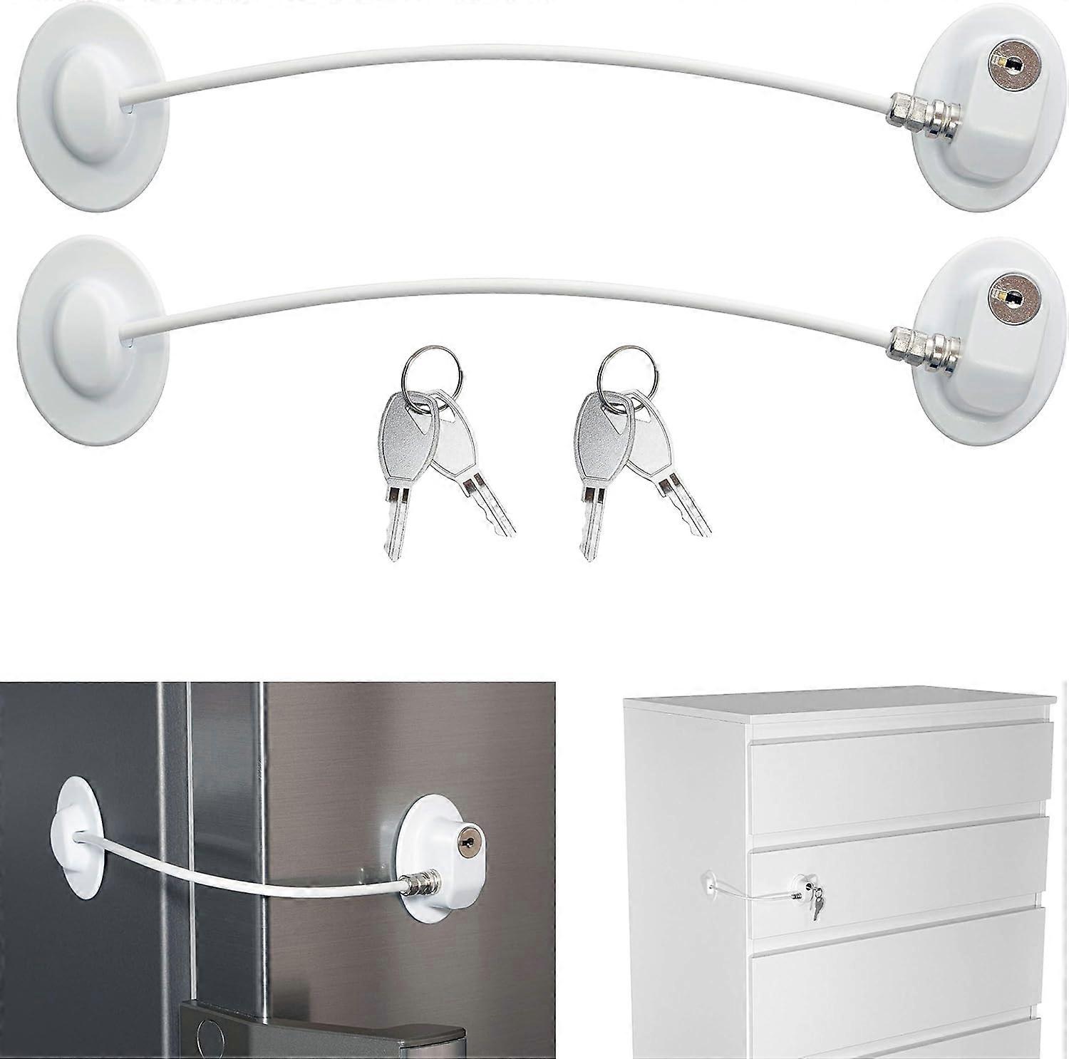 Child Safety Lock, 2 Pack, with 4 Keys, for Cupboards, Cabinets, Fridges and Freezers, Home Security, 3M Adhesive, Traceless, Baby and Child Safety, W