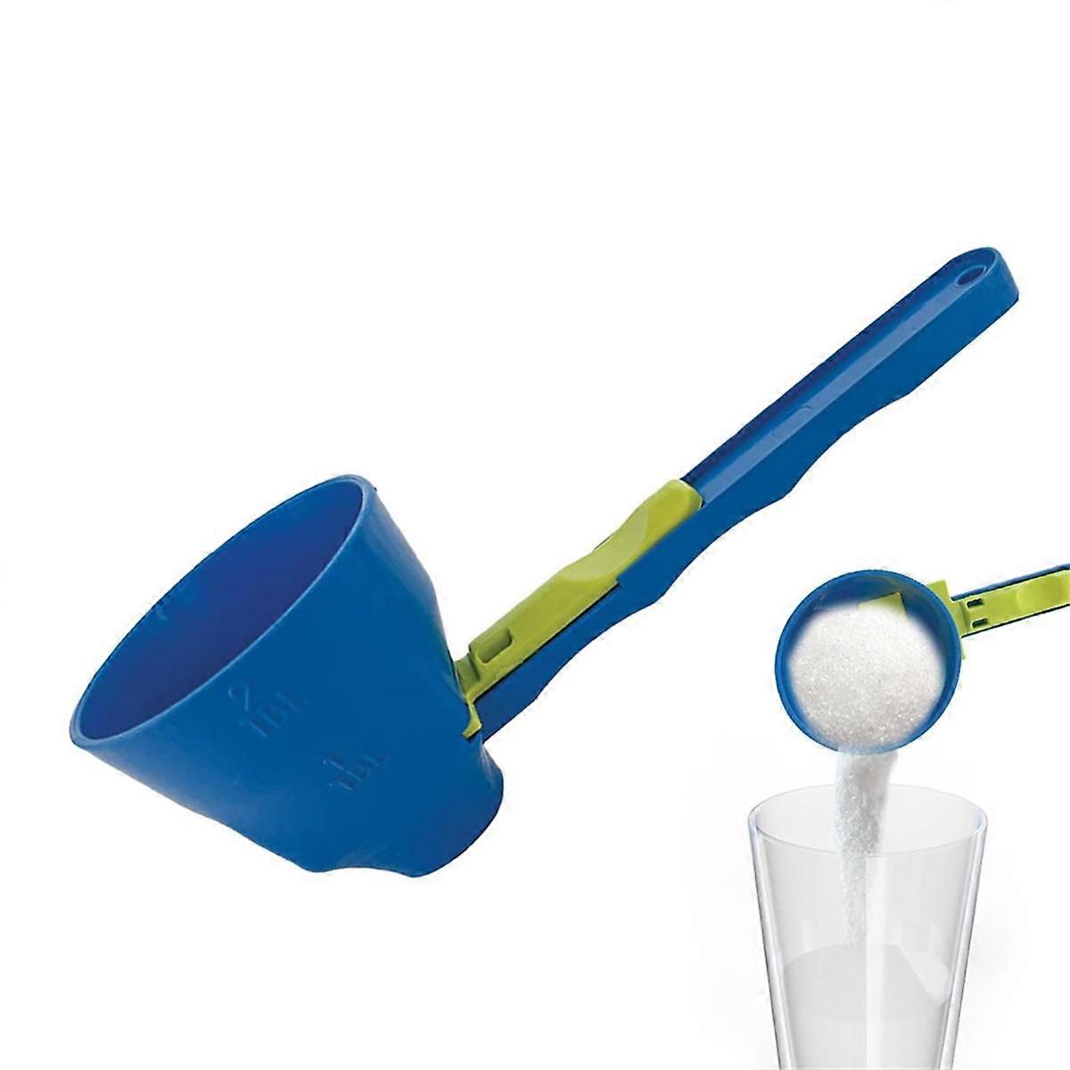 2-Pack Adjustable Plastic Measuring Funnel Spoons - Sliding Protein Powder Scoop / Colander Spoon