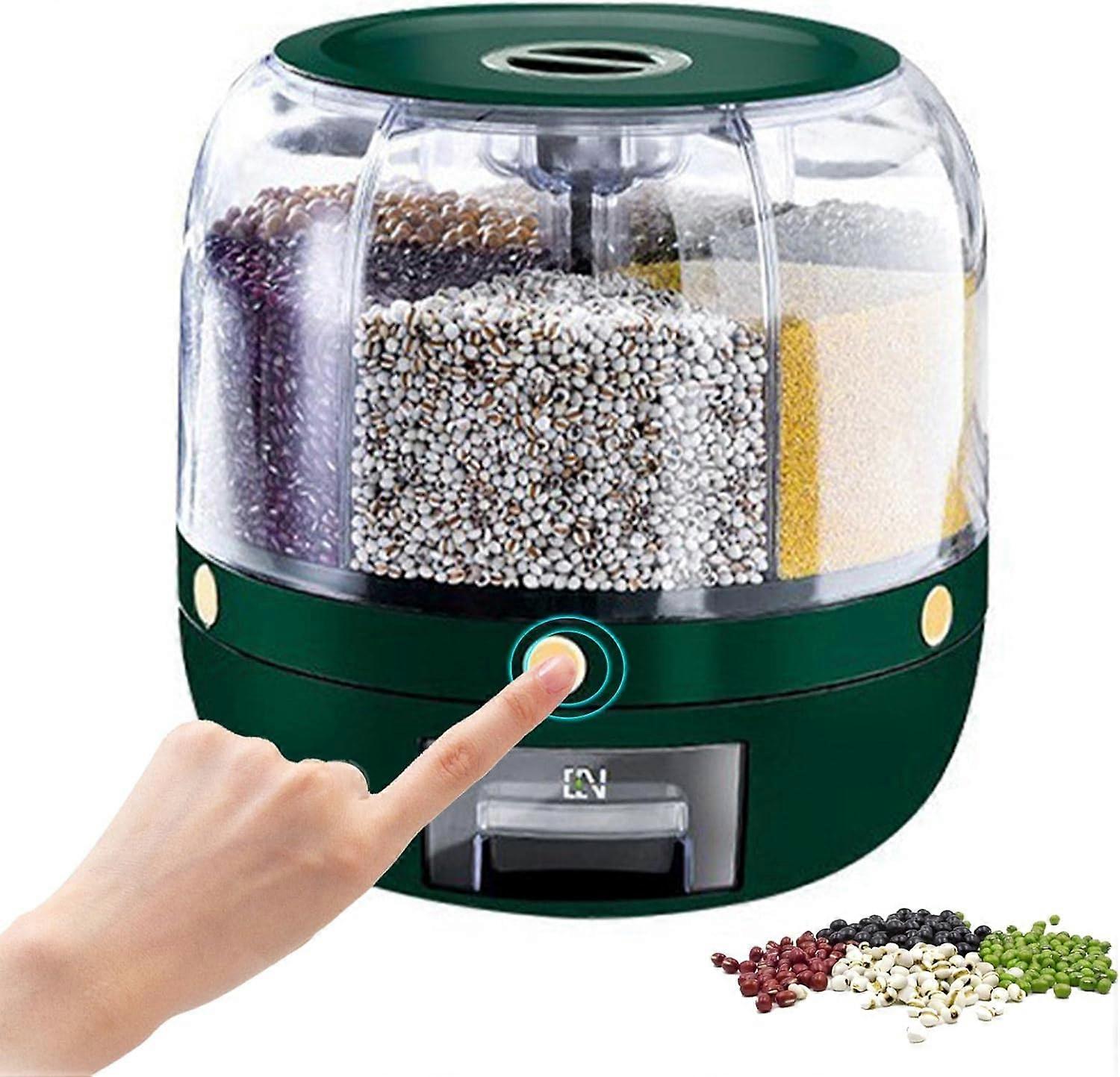 Compartment Round Rice Dispenser, 360 Rotating Cereal Dispenser, Storage Containers