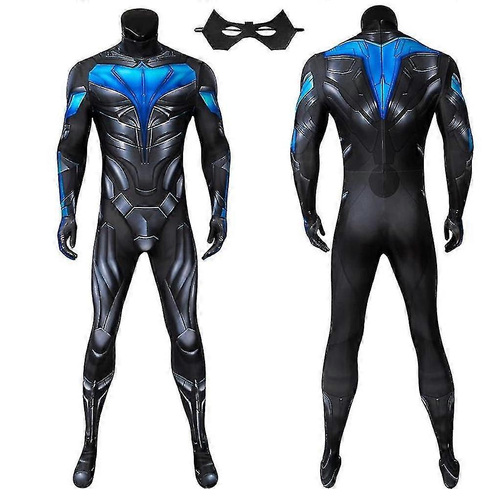 FeiKong Disfraz de superhéroe adulto Titans Nightwing, mono de cosplay, disfraz de Halloween, mono genial con máscara de ojos