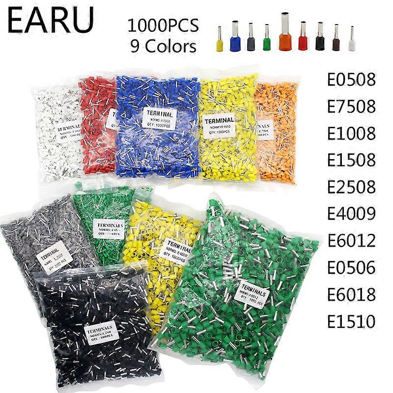 1000pcs/Pack E0508 E7508 E1008 E1508 E2508 Insulated Ferrules Terminal Block Cord End Wire Connector Electrical Crimp Terminator