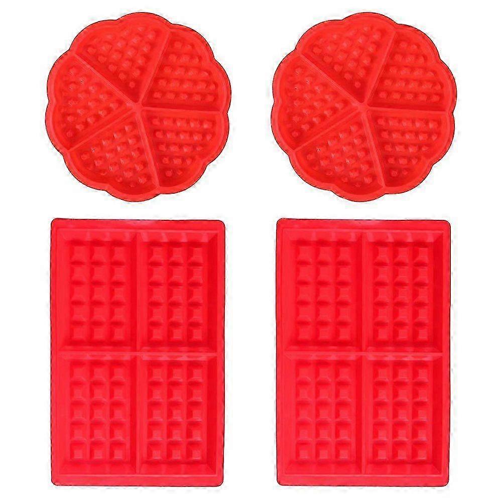 Waffle Mold Cake Mold 4 Pcs Silicone Baking Mold Cupcake Pan Ice Cube Mold Chocolate Candy Cups Red Heart & Rectangle