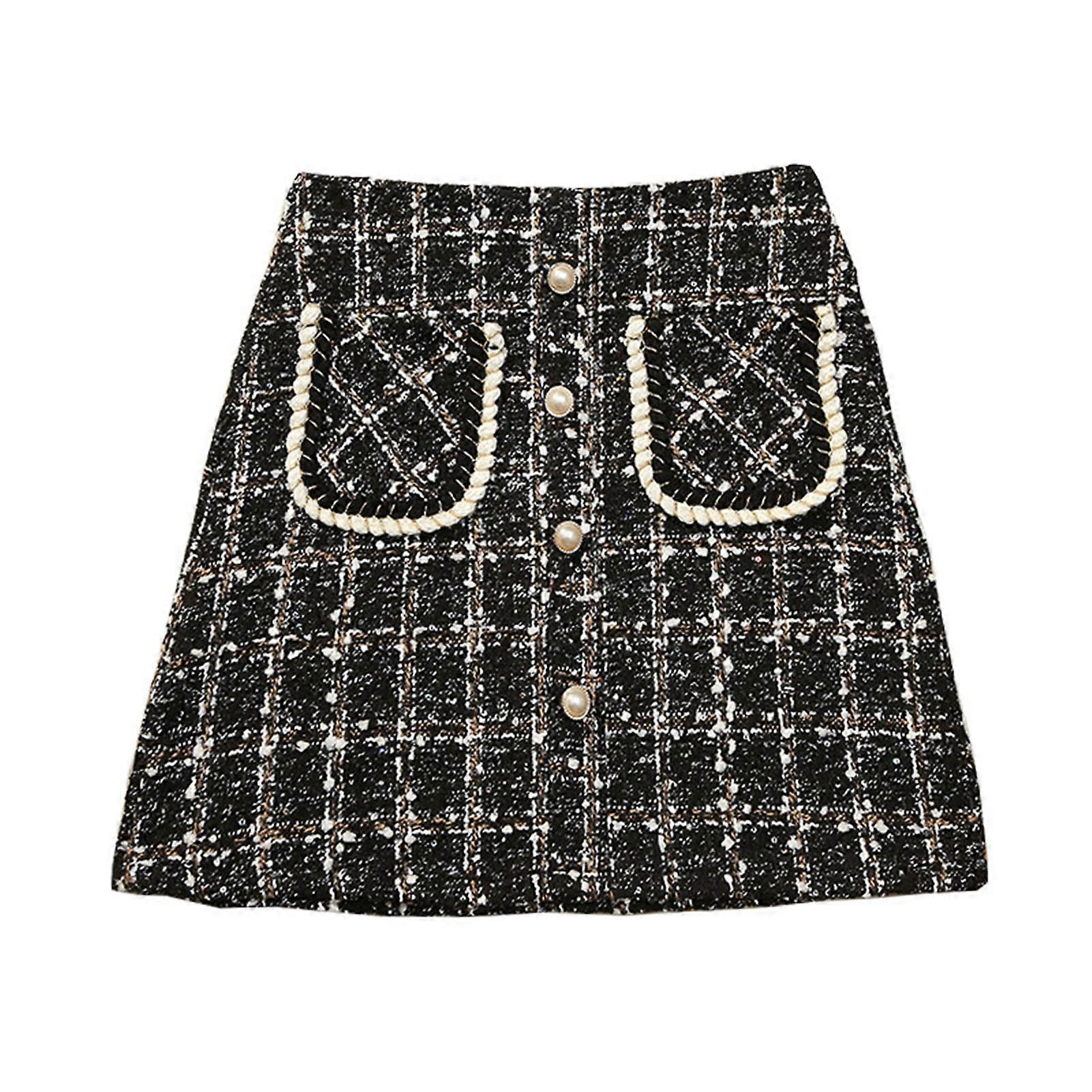 Plaid A Line Gonna corta Vita alta Singola fila Button Front Donne alla moda Una gonna di linea per l'uso quotidiano
