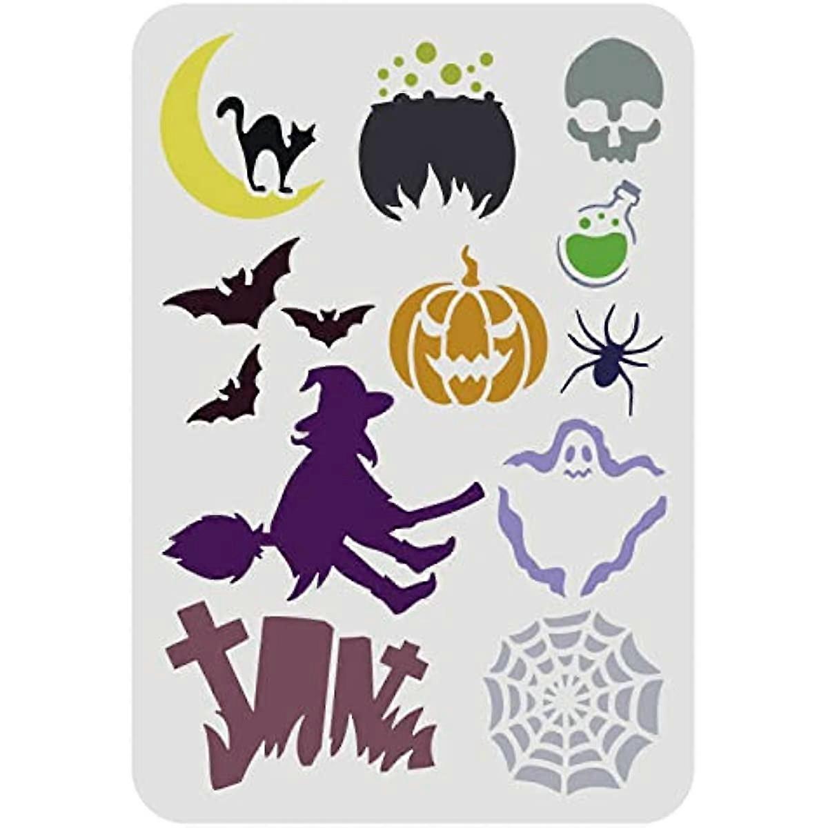 Halloween Theme Stencil Reusable Halloween Bat Cat Pumpkin Witch Drawing Stencil Halloween Scary Pattern Stencil