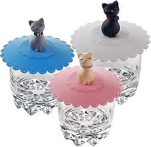 Set Of 3 Leakproof Silicone Cat Cup Lids, Dustproof, Random Color