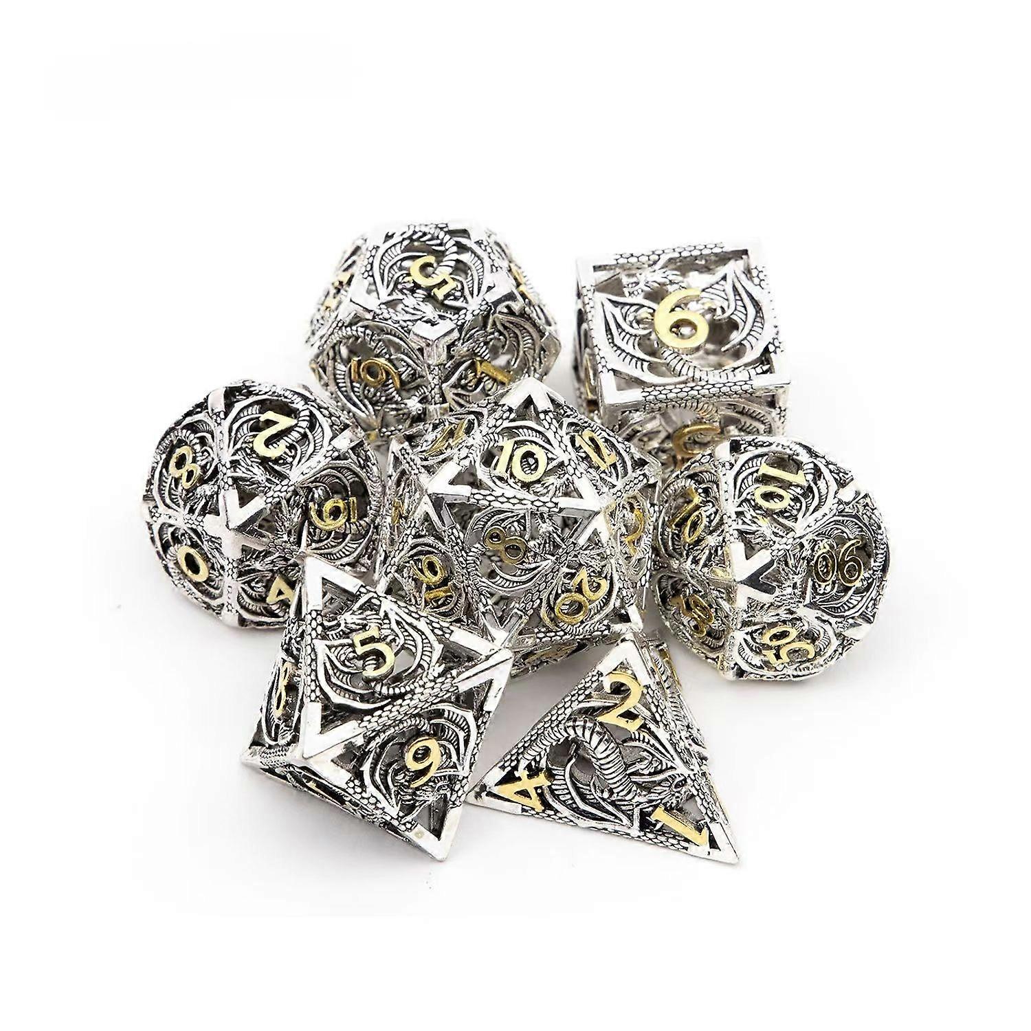 Hollow Metal Dice Set, 7pcs Dnd Dice Set, Polyhedral Dice Set With Box For Dungeons And Dragons Rpg Role Playing Gaming Dice