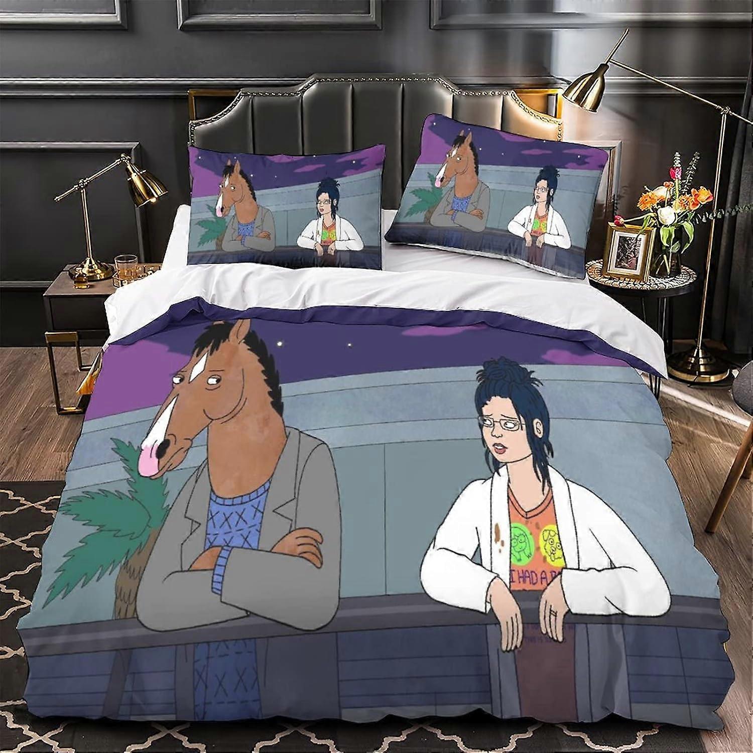 Bojack Horseman Nevresim, D Çizgi Film Karakteri Yatak Takımları İnsansı At Nevresim, Yastık Kılıfları ile Mikrofiber Yatak Örtüsü 135 * 200 CM