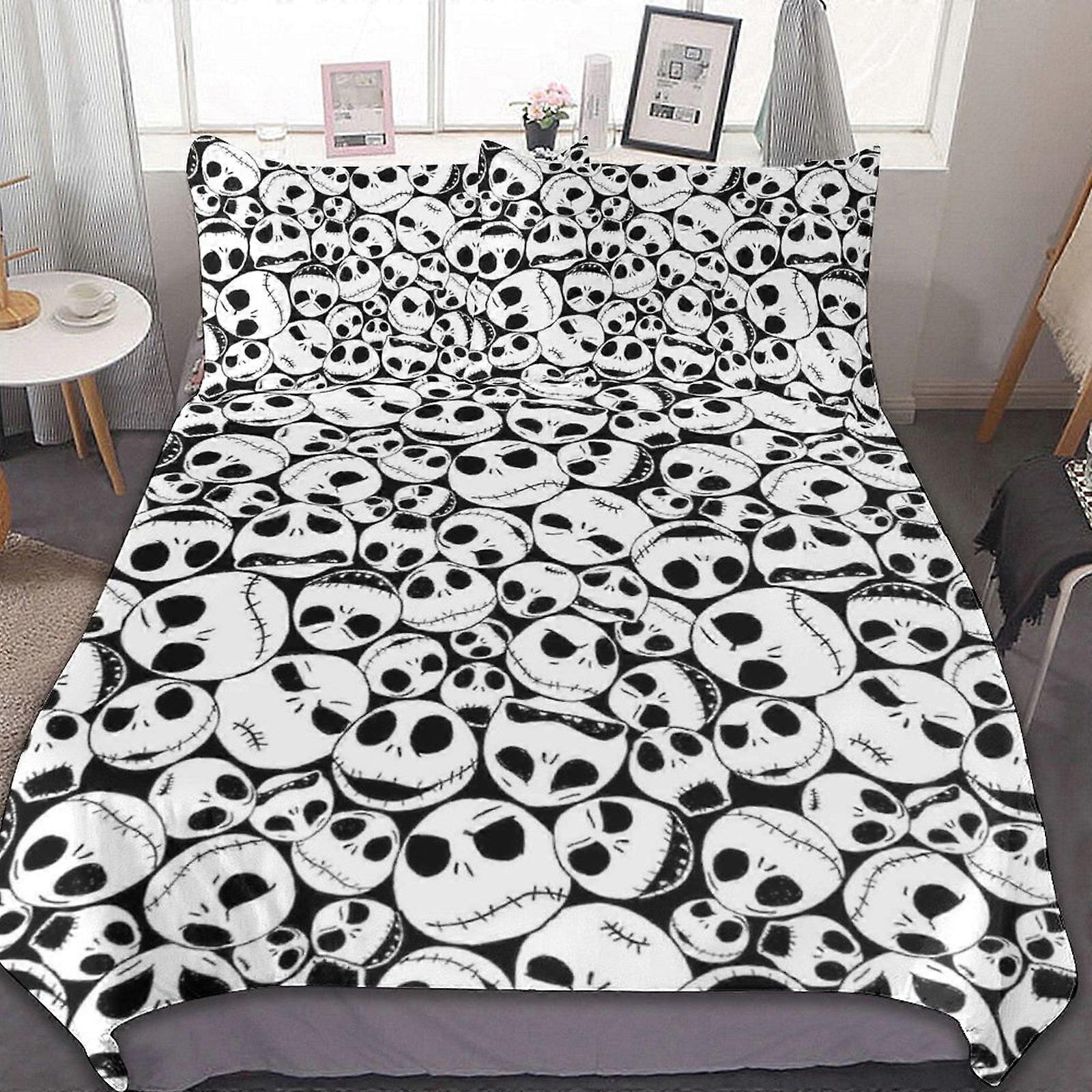 d285 Jack Skellington Skull 3 Piece Bedding Sets Decor Comforter Sets With One Duvet Cover Two Pillow Shams fv285