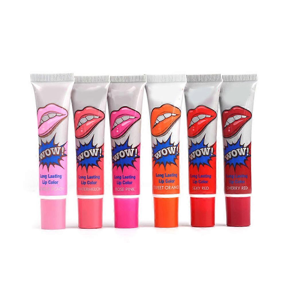 6 stk peel-off lipgloss langvarig vanntett tatovering leppeflekk leppestift