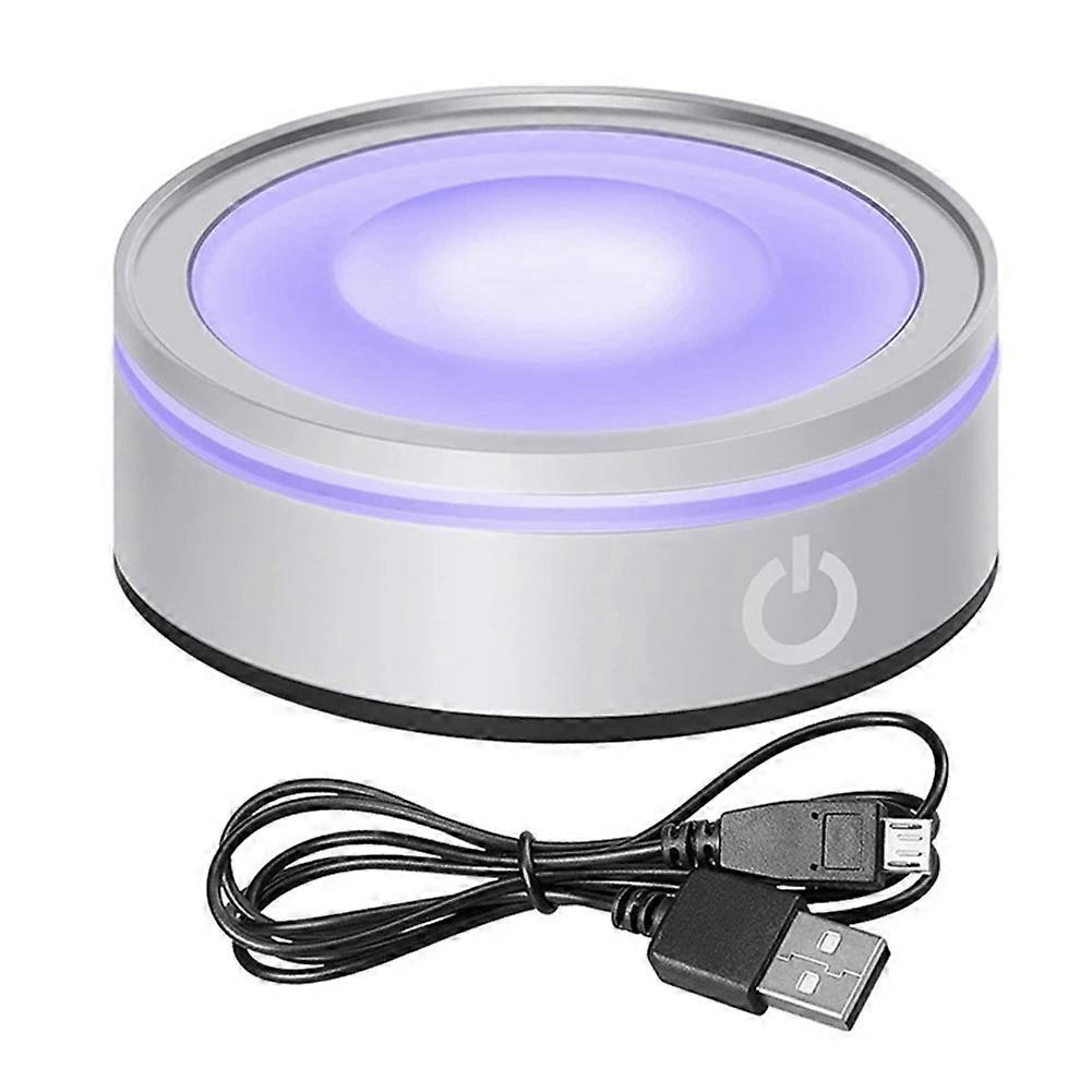LED Light Base with Sensitive Touch Round Colorful Stand Display for 3D Crystal Glass Art Silver Co