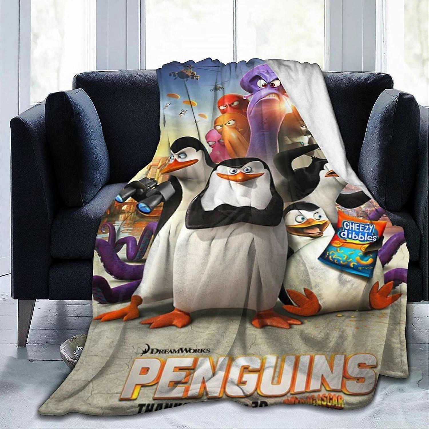 Penguins Of Madagascar Fleece Blanket Twin Size Dual Sided Plush Throw Blanket Fuzzy Soft Blanket Microfiber