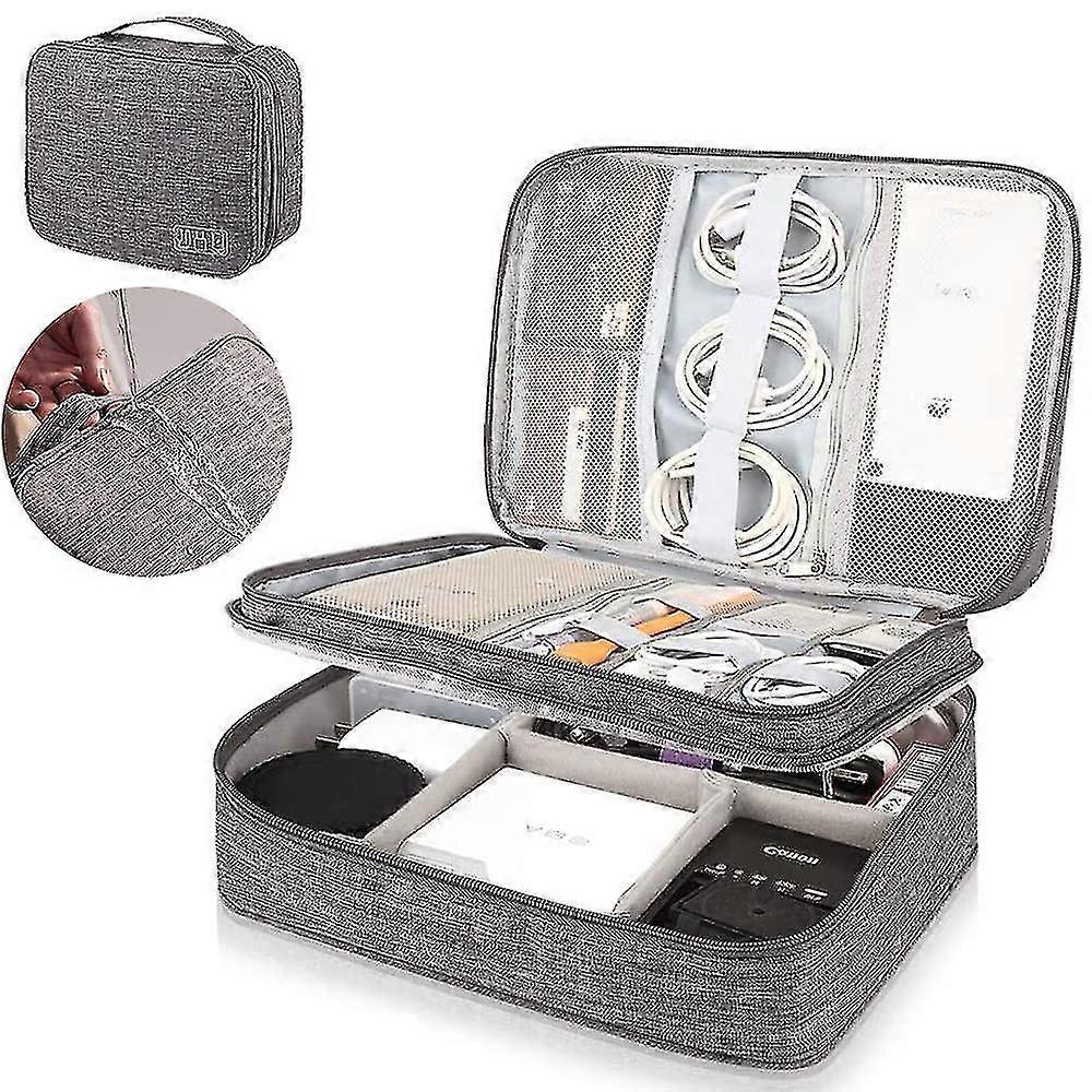 Cable Organizer Bag, Three-layer Electronic Accessories Organizer Bag Grey