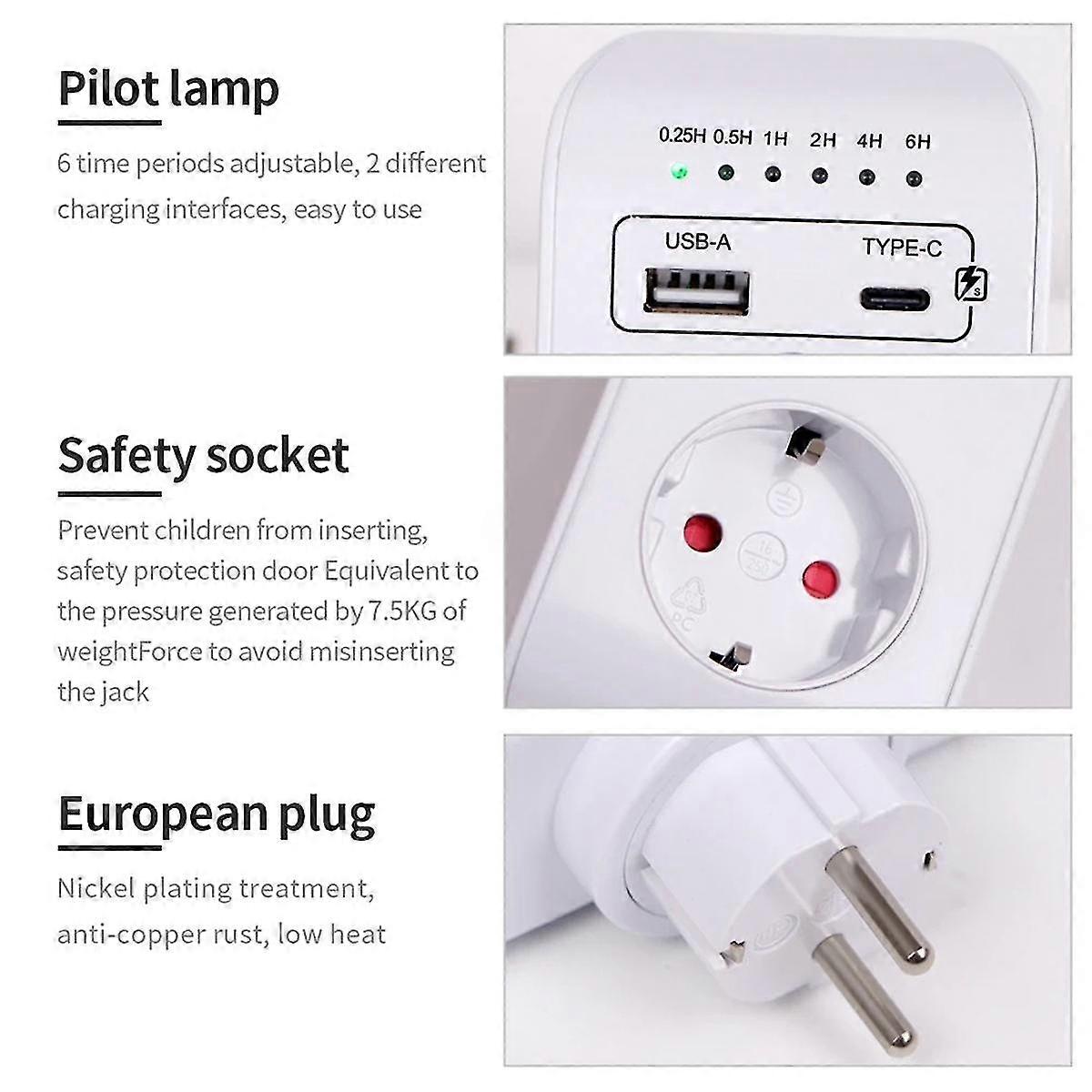 Usb Type-c Timer Switch Digital Countdown Charging Timing Socket Kitchen Appliance Electronic Time Control 16a Eu Plug